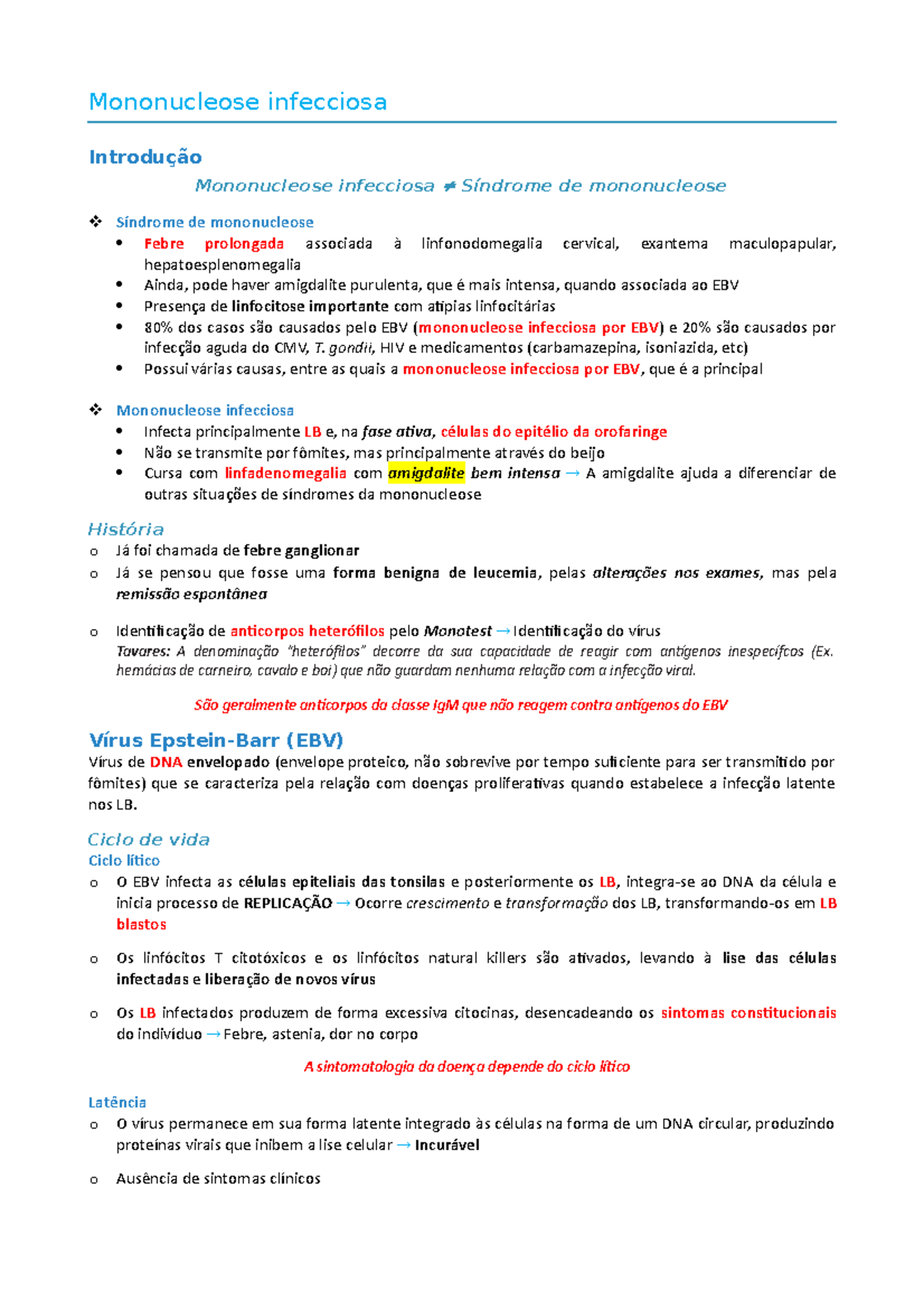 Aula 5 - Mononucleose infecciosa - Mononucleose infecciosa Mononucleose ...