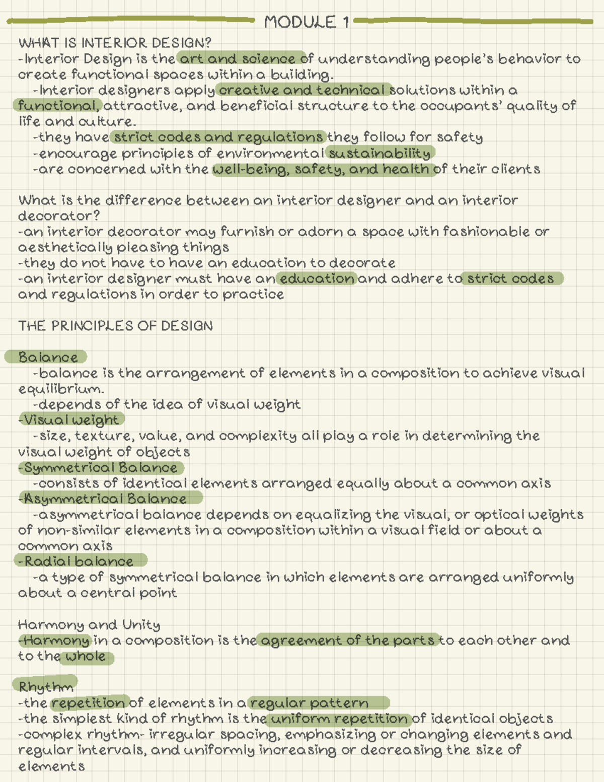Interior Design Fundamentals Module 1 Notes WHAT IS INTERIOR DESIGN