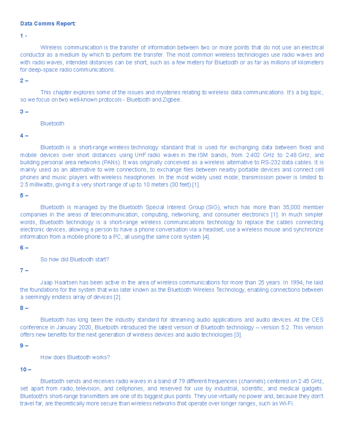 Data Comms Report Script About Bluetooth and Zigbee - Communication ...