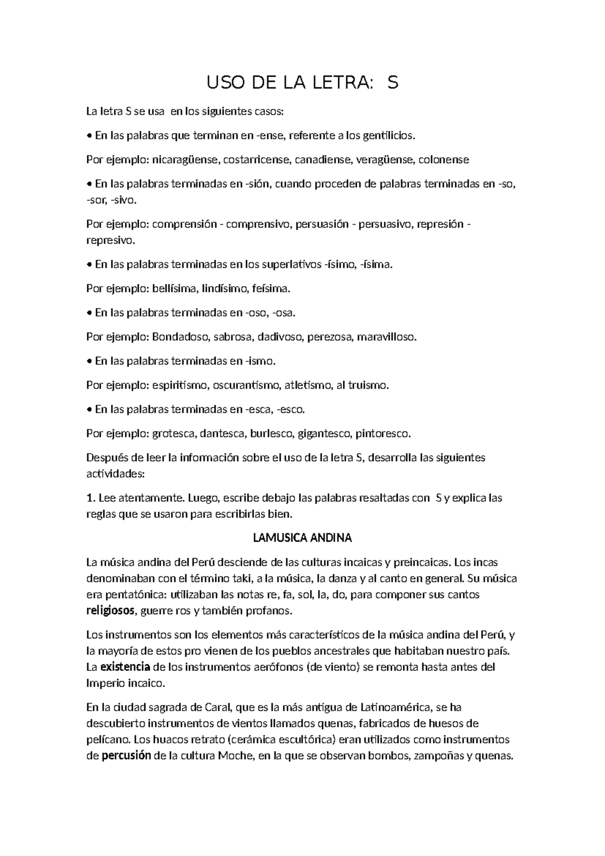 USO DE LA Letra S - USO CORRECTO DE LA S - USO DE LA LETRA: S La letra ...