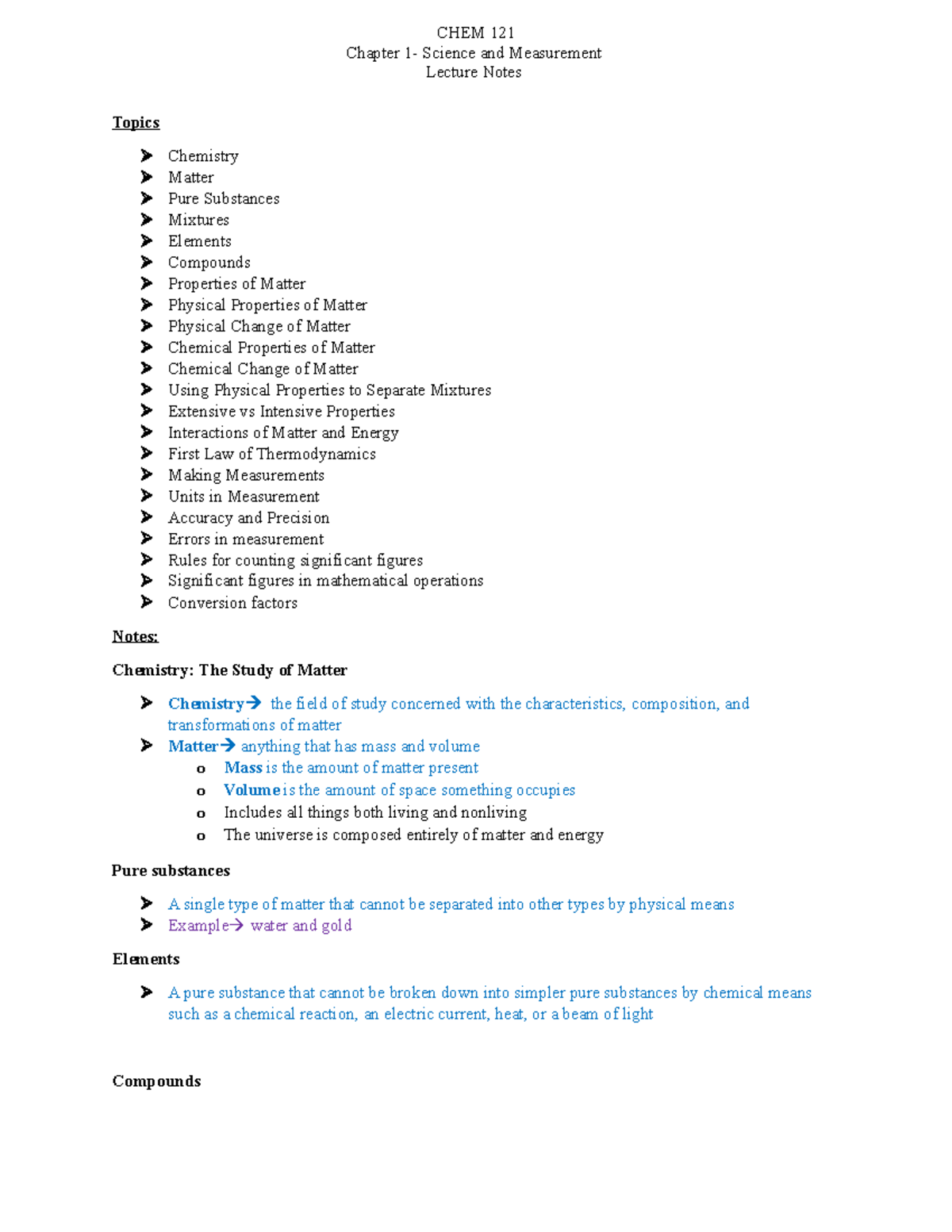 Ch 1 lecture notes - Dr. Boyer - Chapter 1- Science and Measurement ...