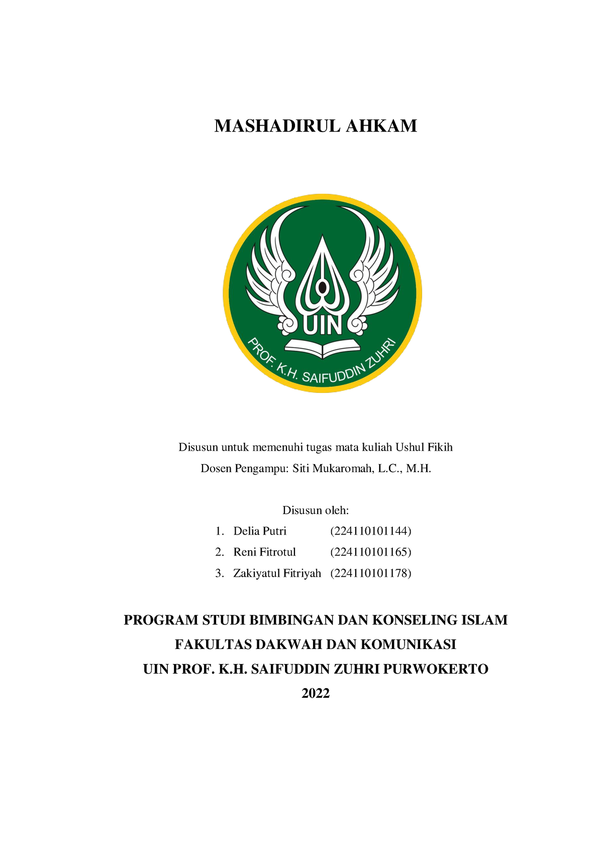 Makalah Ushul Fiqih Klompok 2 - MASHADIRUL AHKAM Disusun Untuk Memenuhi ...