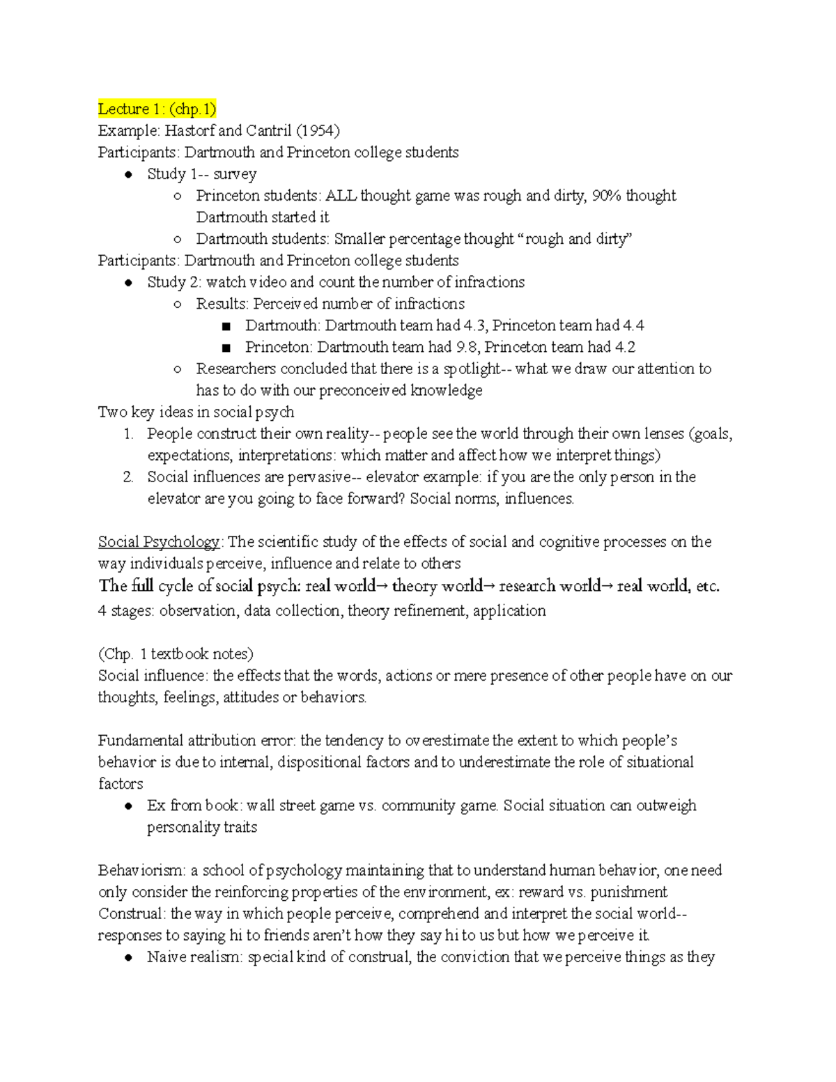 Quiz 1 Study Guide - Lecture 1: (chp) Example: Hastorf And Cantril 