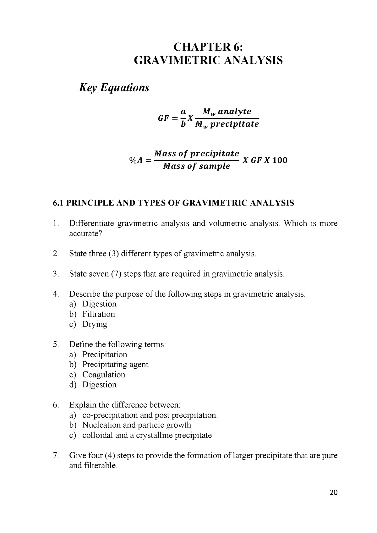 Chapter 6 Gravimetric Analysis - CHAPTER 6: GRAVIMETRIC ANALYSIS Key ...