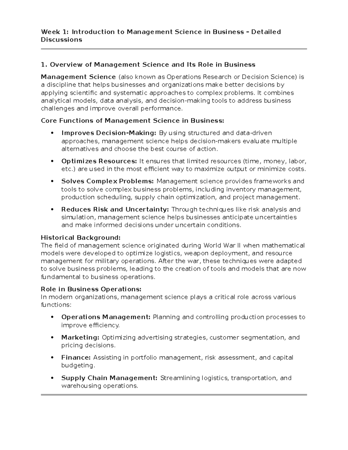 Management Science lesson 1 - Week 1: Introduction to Management ...