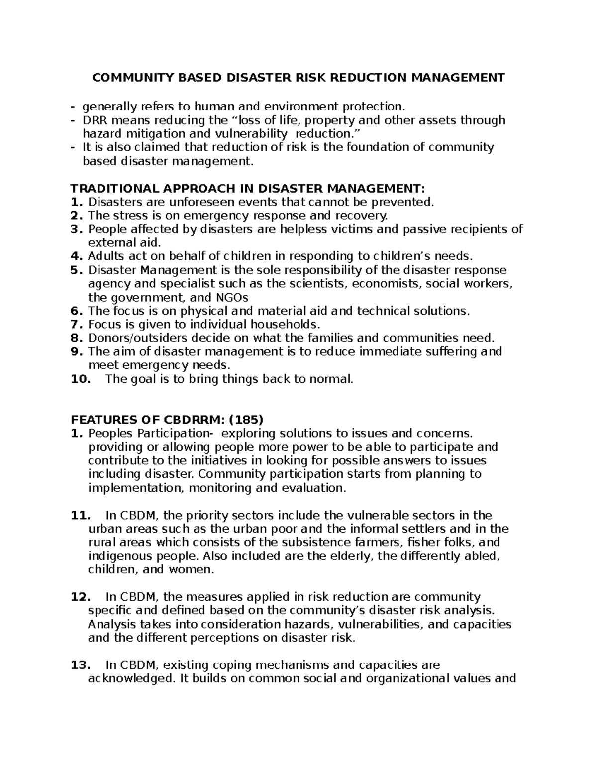 Cbdrrm-notes - notes - COMMUNITY BASED DISASTER RISK REDUCTION ...