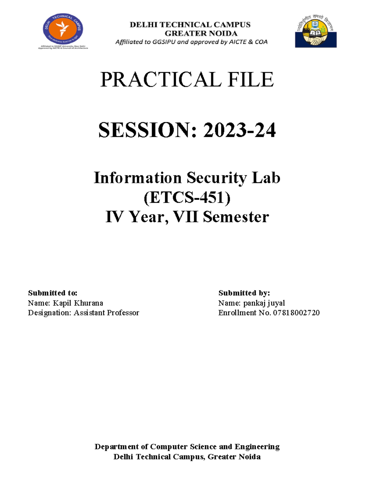 IS Practical FILE - PRACTICAL FILE SESSION: 2023- Information Security ...