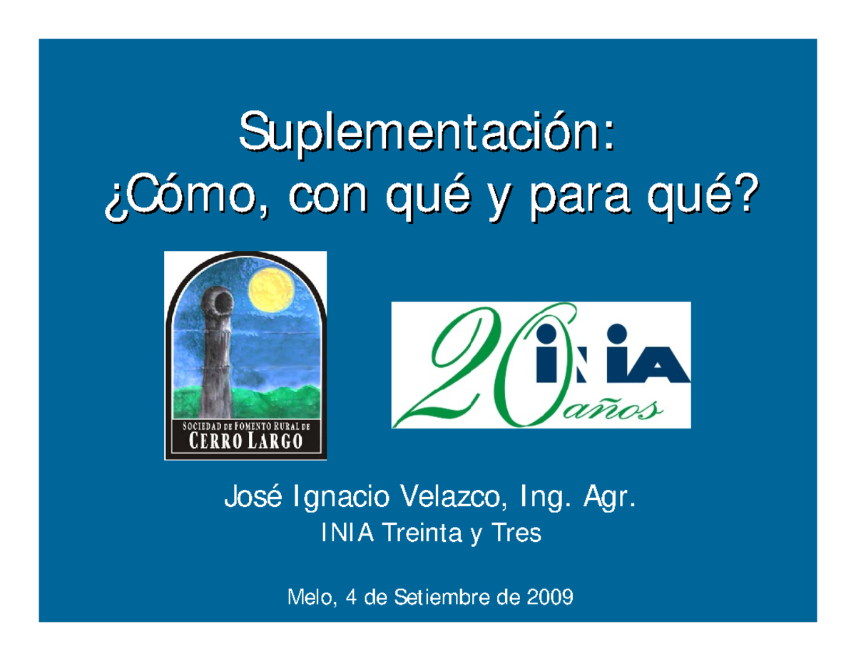 Presentacion Velazco - .... - Suplementaci Suplementaci ó ó N: N: ¿ ¿ C ...