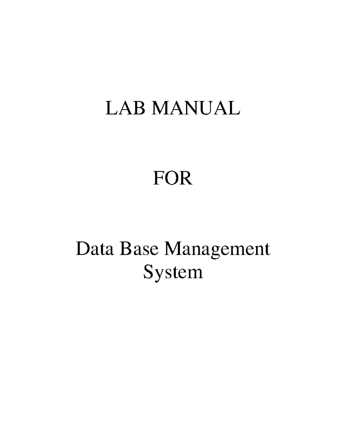 Dbms Lab Cse Sem Lab Manual For Data Base Management System F L T