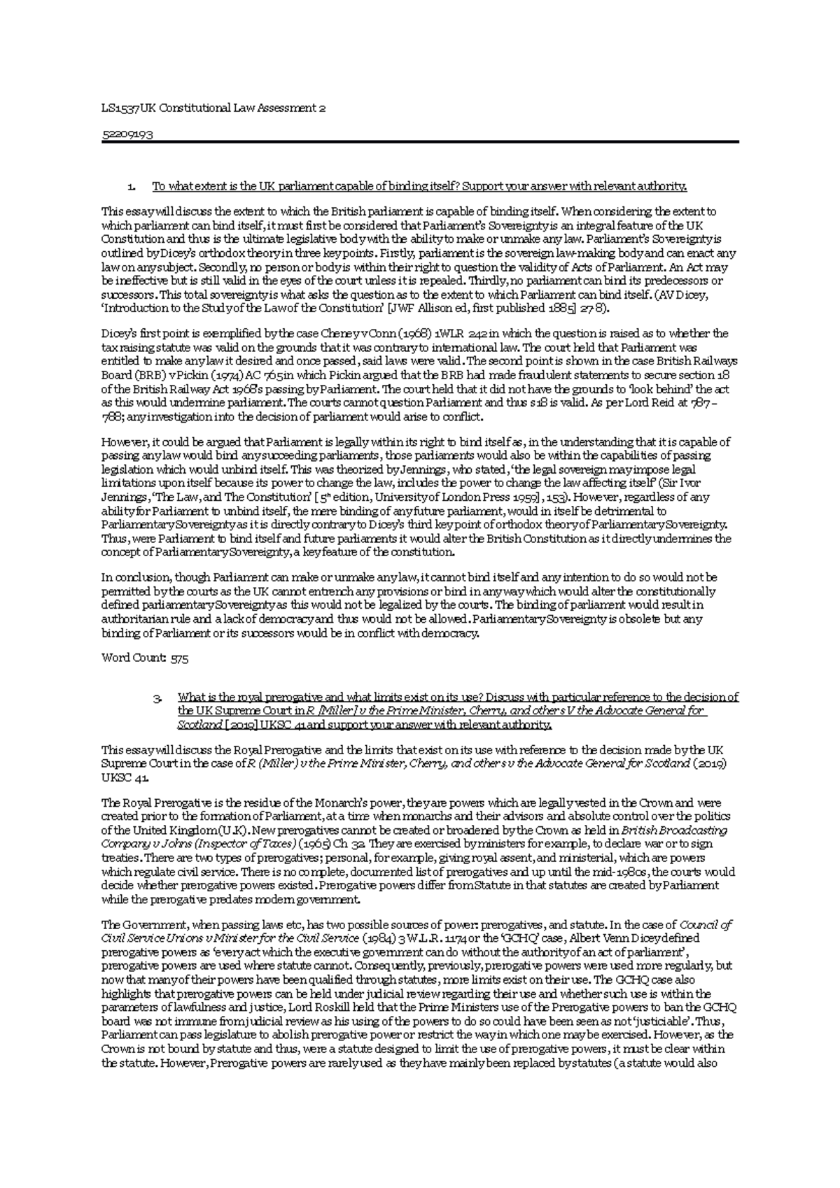LS1537 UK Constitutional Law Assessment 2 52209193 LS1537 UK