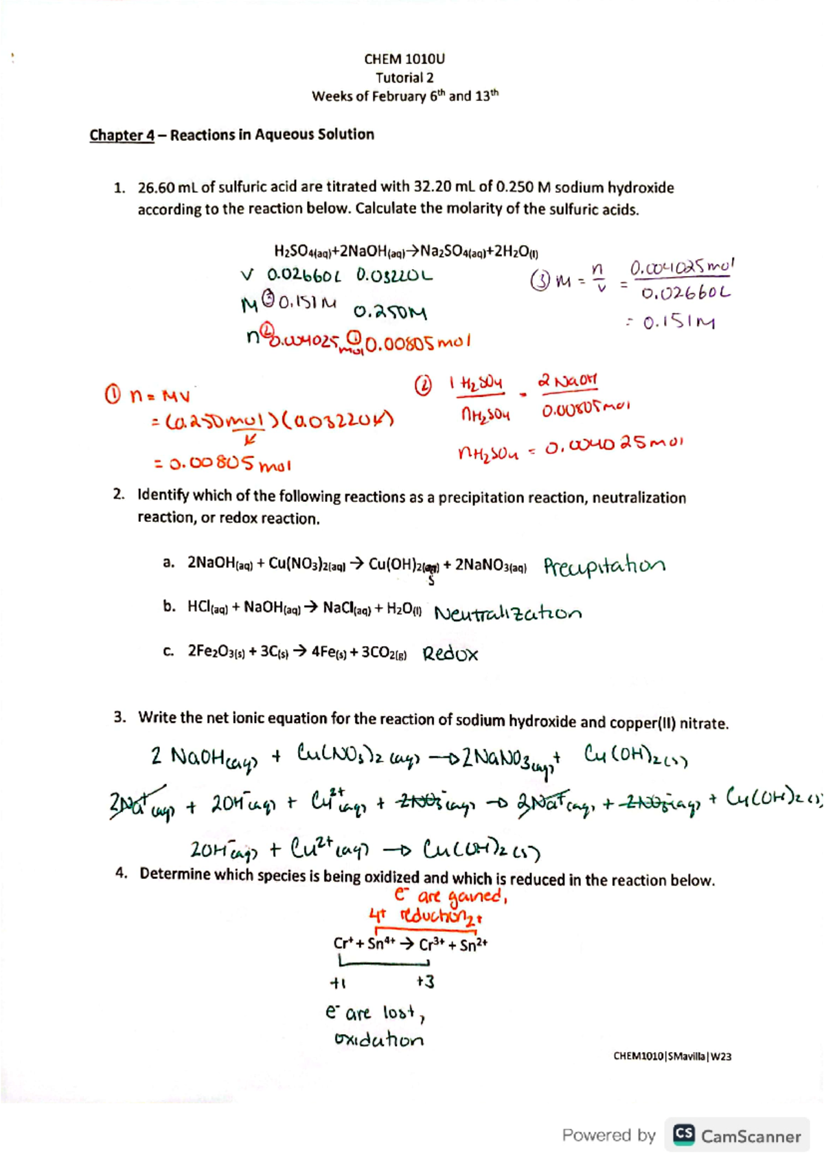 CHEM1010 Tut 2 SMavilla W23 Solutions - CHEM1010U - Studocu