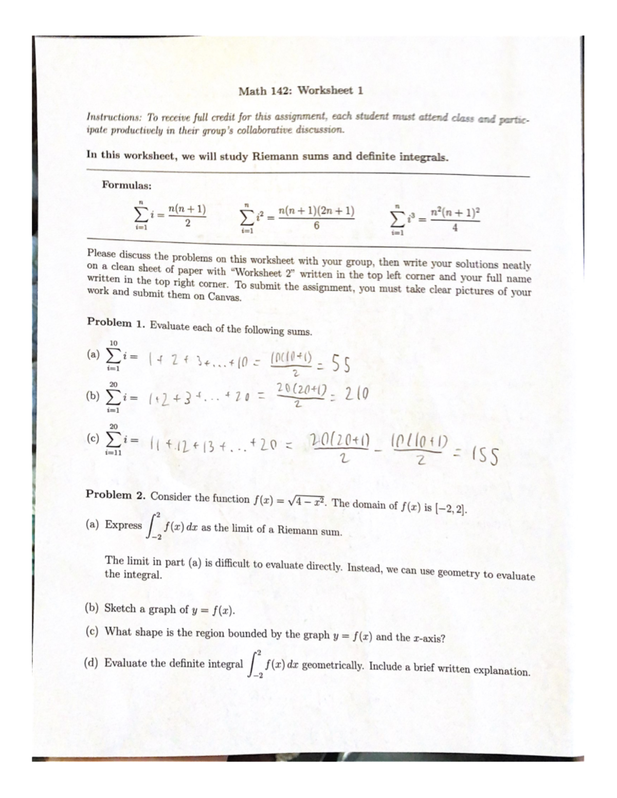 Math 142 Worksheet 1 - MATH 10A - UCSD - Studocu