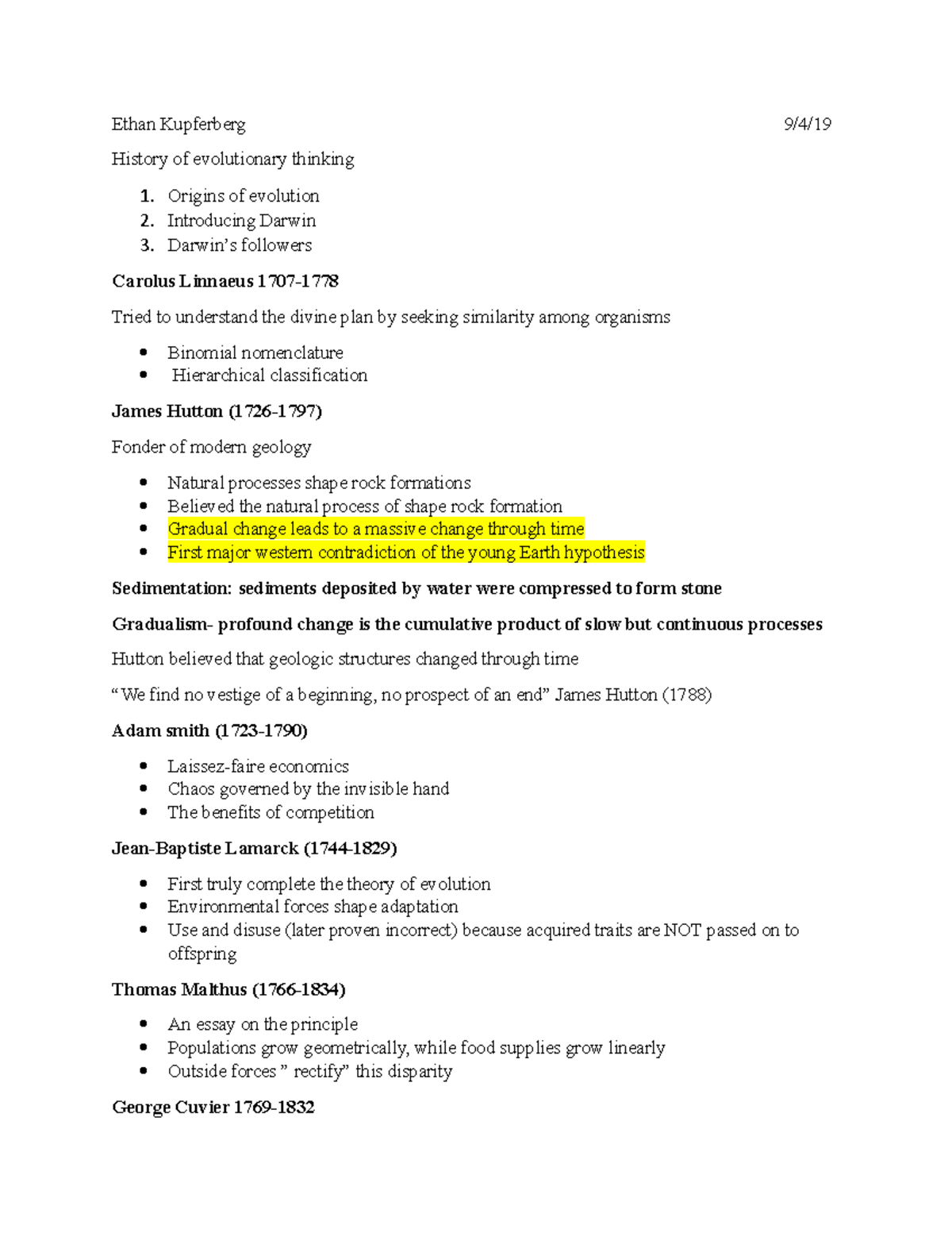BIO200Lecture 3 - Lecture notes 3 - Ethan Kupferberg 9/4/ History of ...