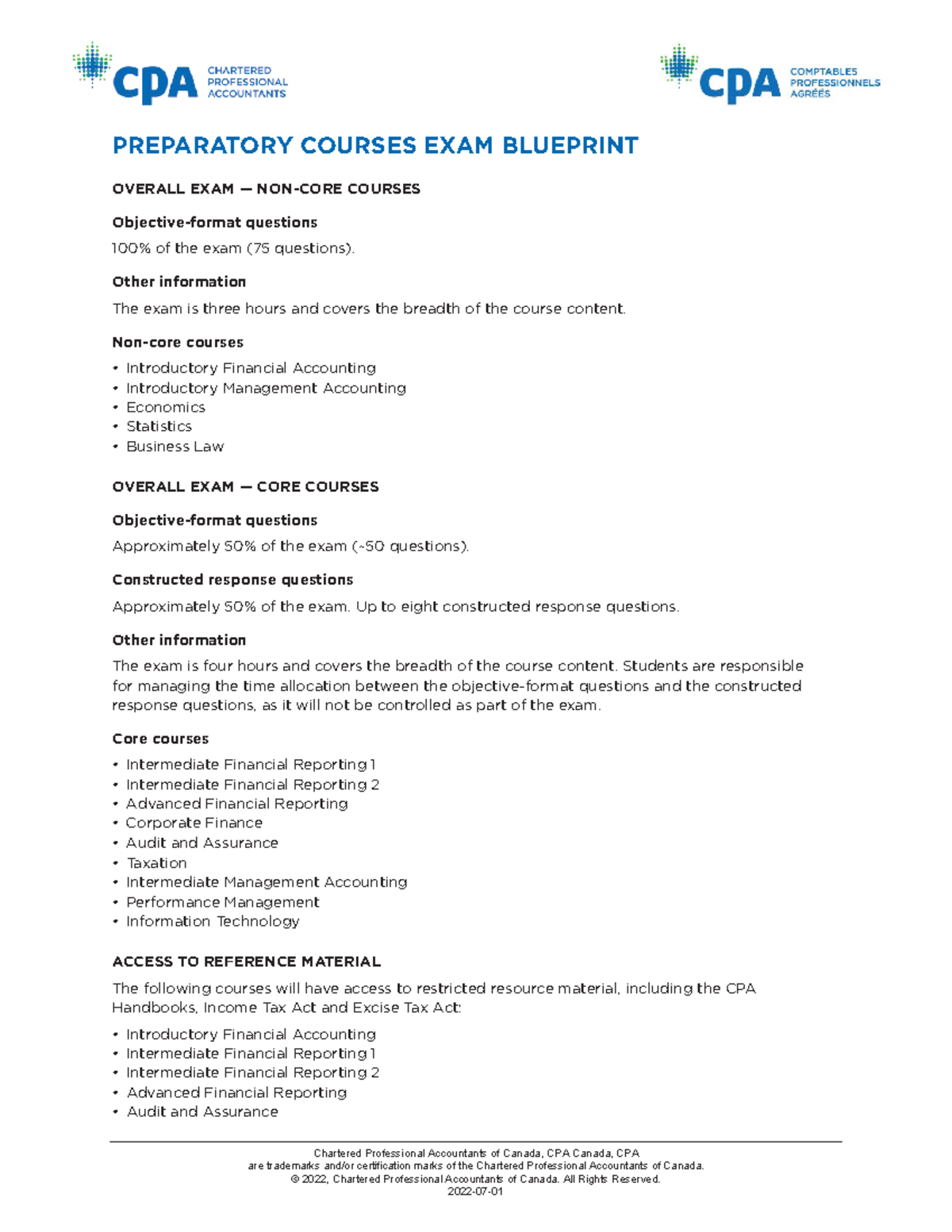 Preparatory-Exam-Blueprint - 2 2022-07- • • • • • OVERALL EXAM — CORE ...