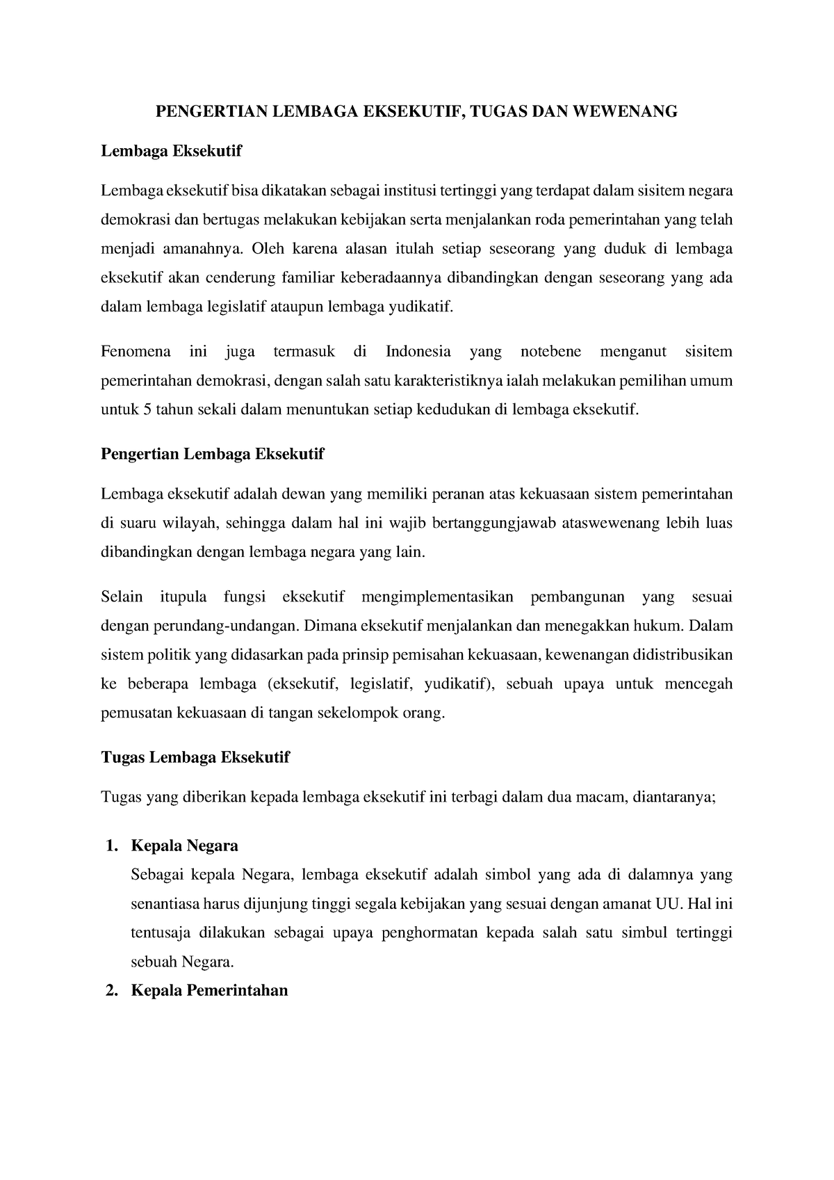 Pengertian, Tugas DAN Wewenang Lembaga Eksekutif - PENGERTIAN LEMBAGA ...