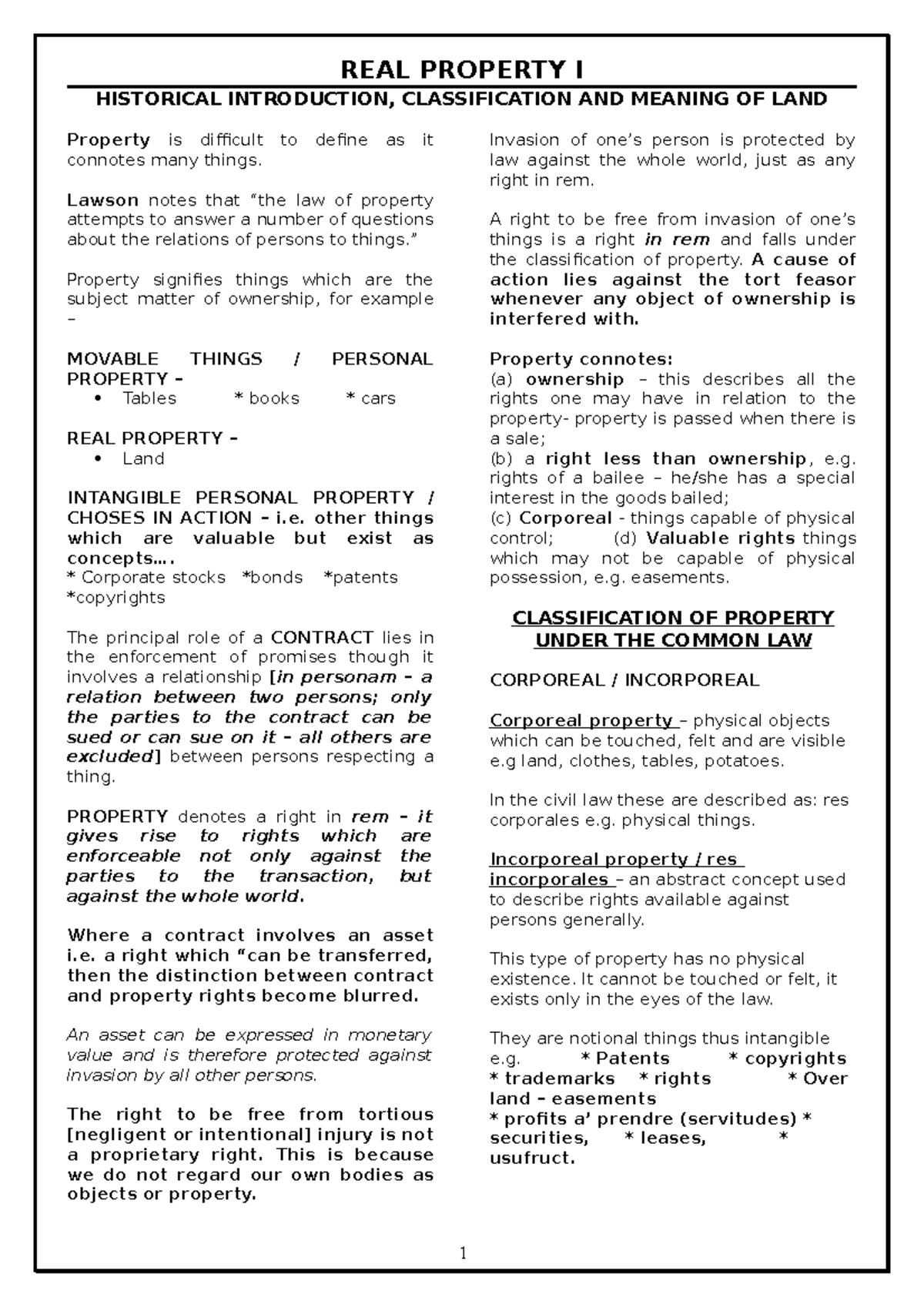 Classification AND Meaning OF LAND HISTORICAL INTRODUCTION