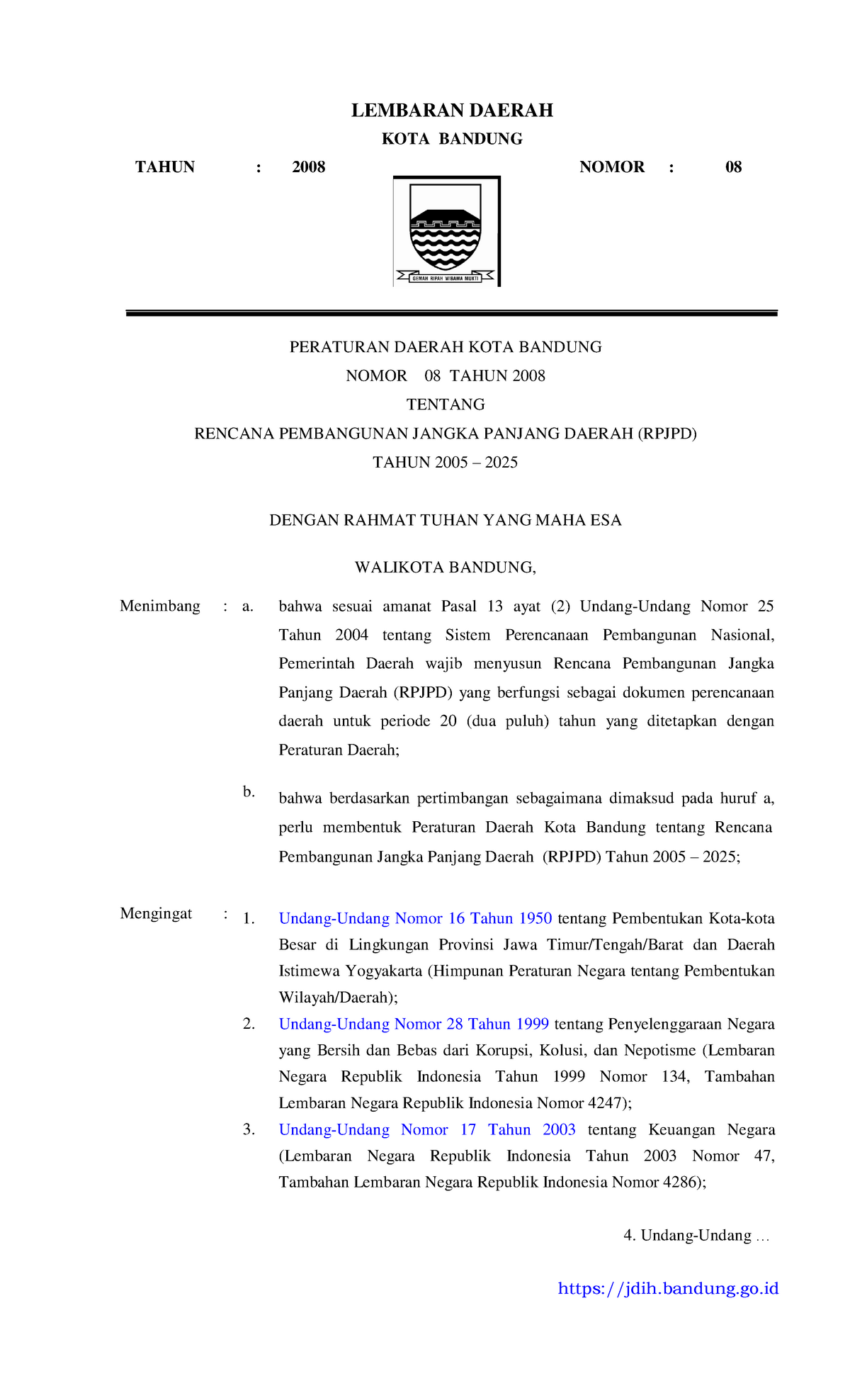 Perda NO.08 Thn 2008 Ttg Rpjpd 2005-2025 - LEMBARAN DAERAH KOTA BANDUNG ...