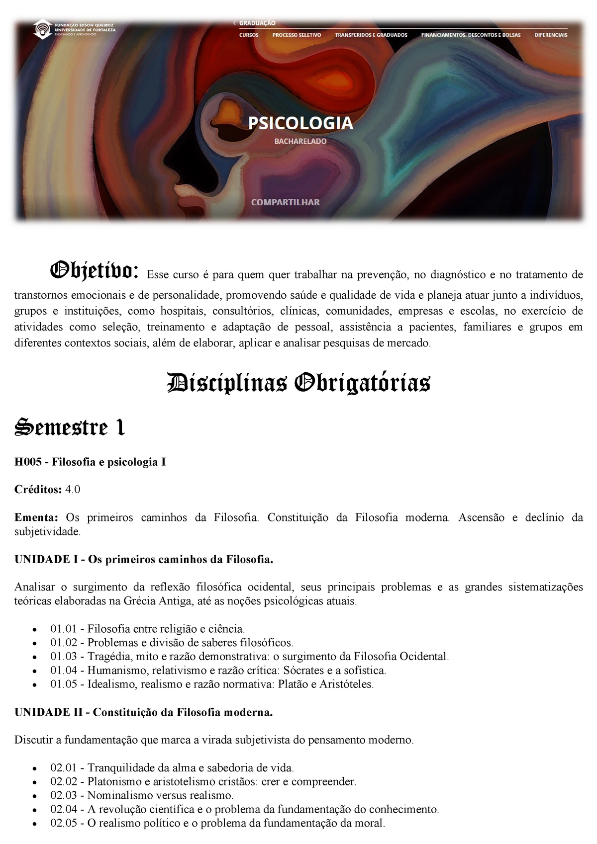 412165079 Psicologia Unifor Grade Curricular - Objetivo: Esse Curso é P ...