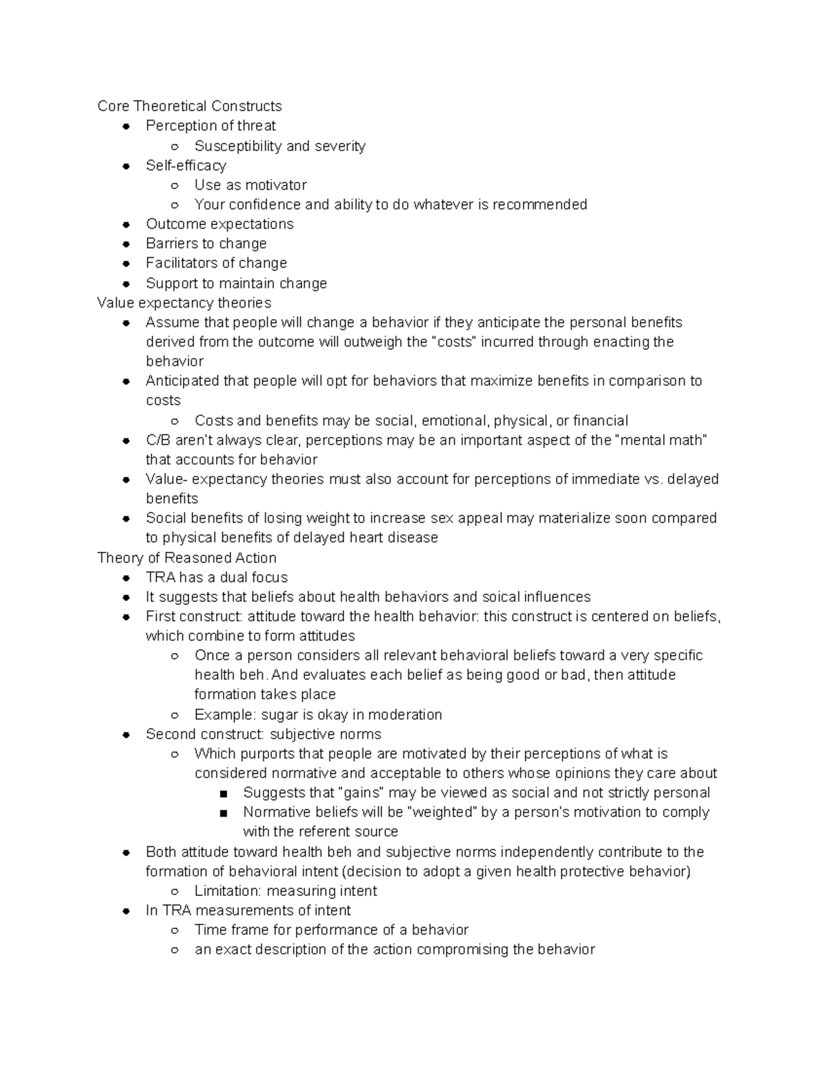 Week 4 and 5 Notes - Core Theoretical Constructs Perception of threat ...