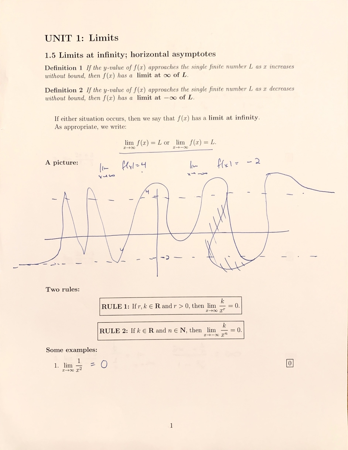 Limits At Infinity And Horizontal Asymptotes Math 1000 Studocu