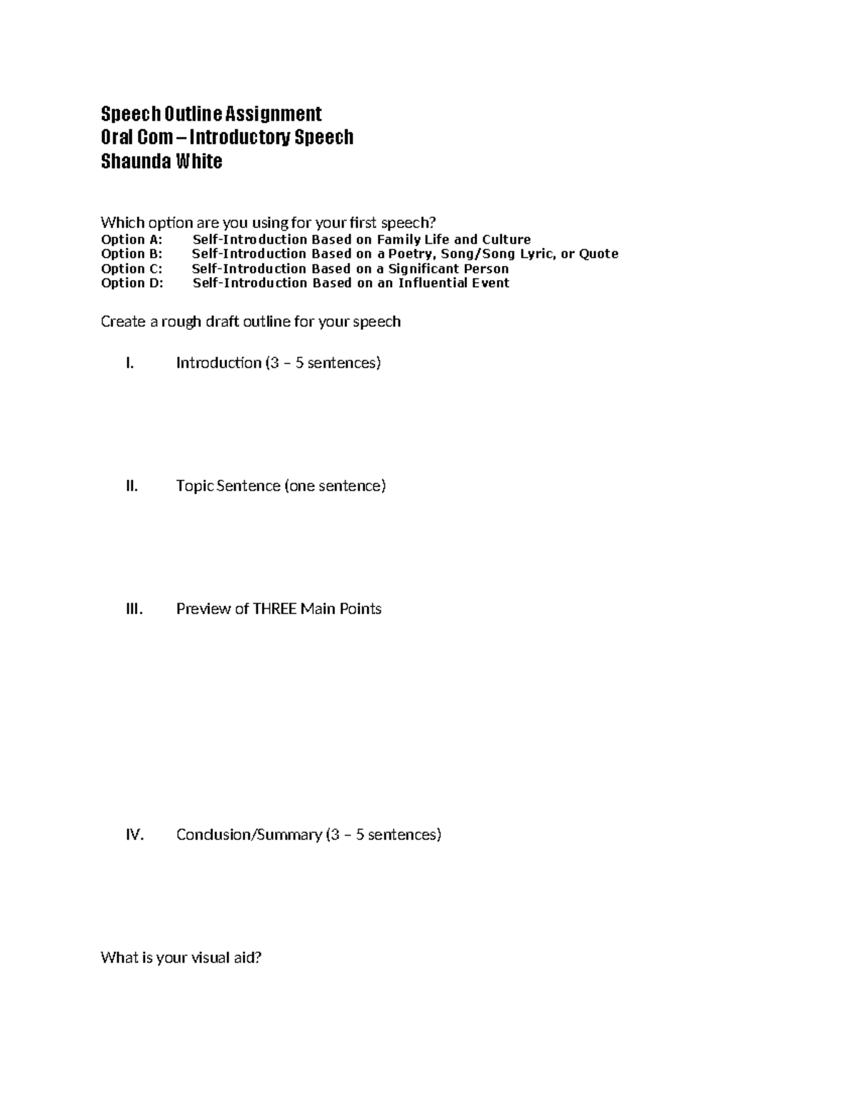 Rough Draft Outline Template - Speech Outline Assignment Oral Com ...