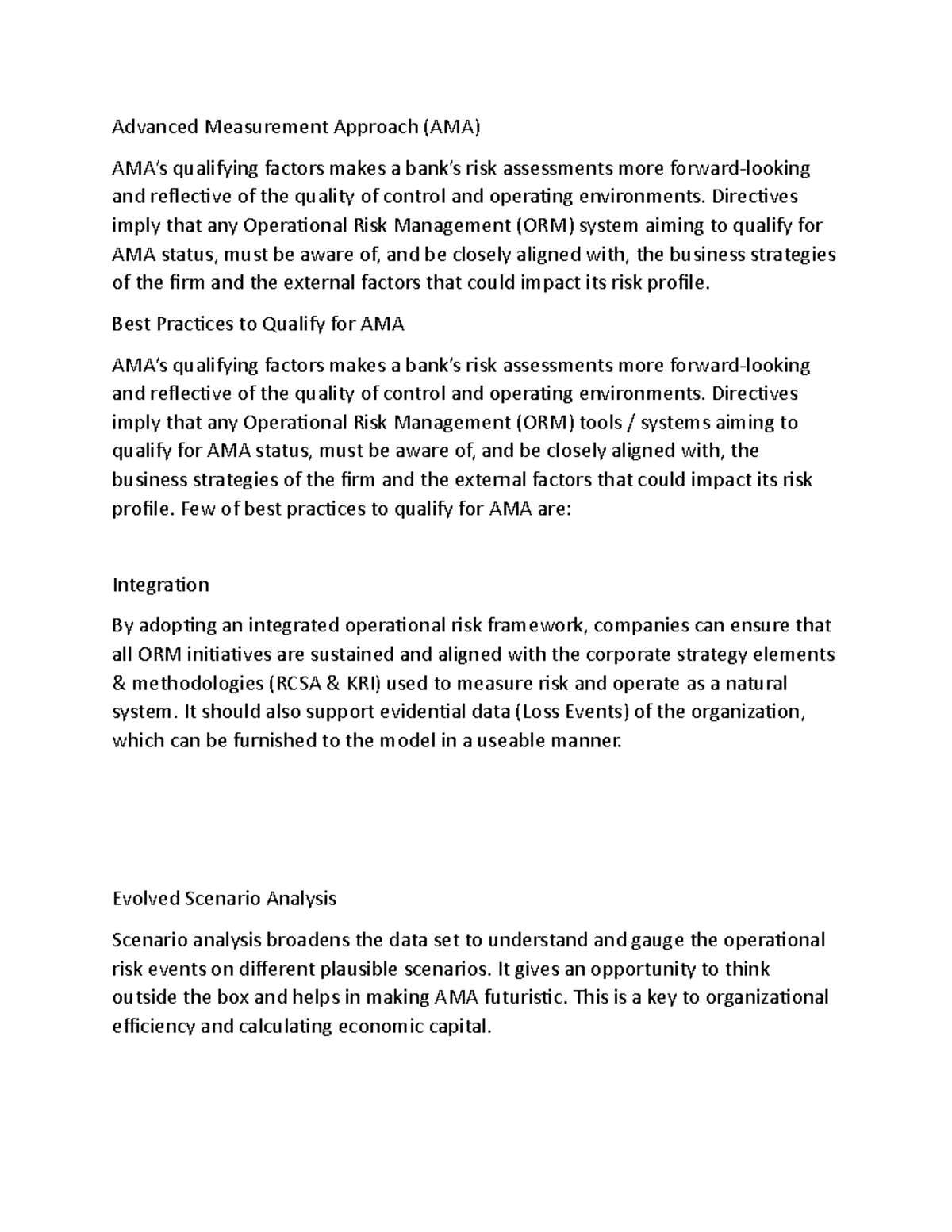Advanced measurement Approach Directives imply that any Operational