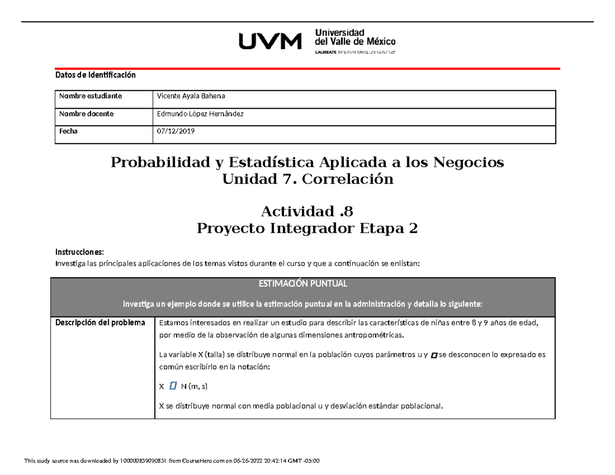 Actividad 8 PIE2 Proyecto Integrador Etapa 2 Probabilidad y Estadistica
