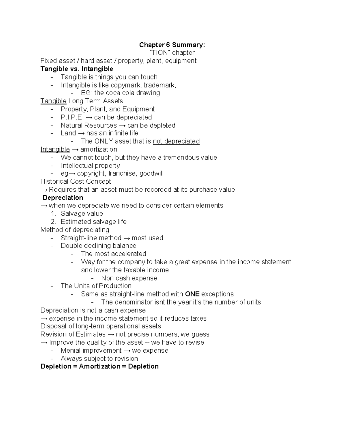 Chapter 6 Summary - Survey of Accounting - Chapter 6 Summary: “TION ...