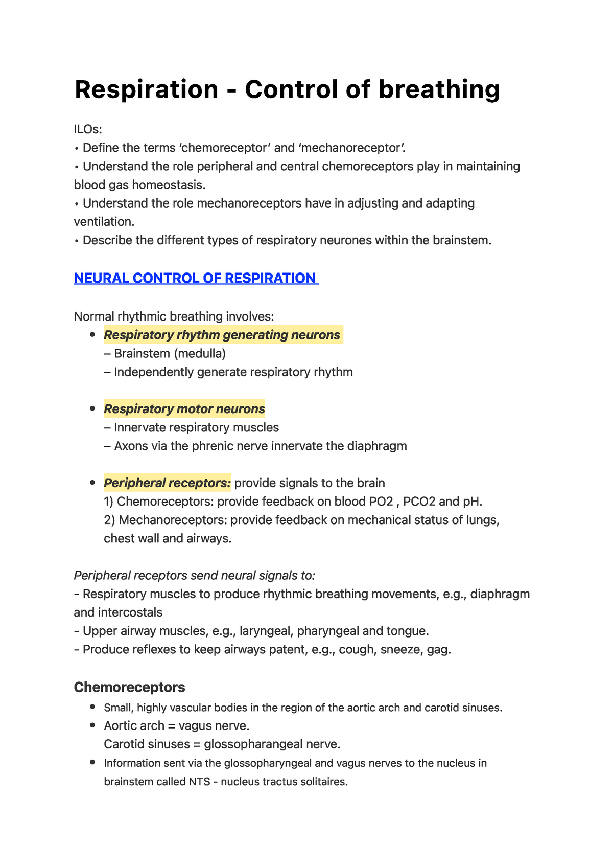 Respiration - Control of Breathing - Re s p i ra t i o n - C o n t ro l ...