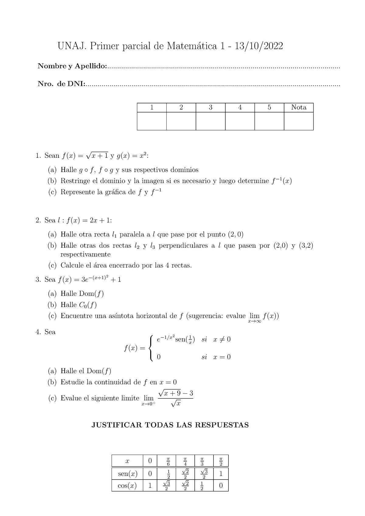 Soluciones De Mate1 P1(2022-2) - UNAJ. Primer Parcial De Matem ́atica 1 ...