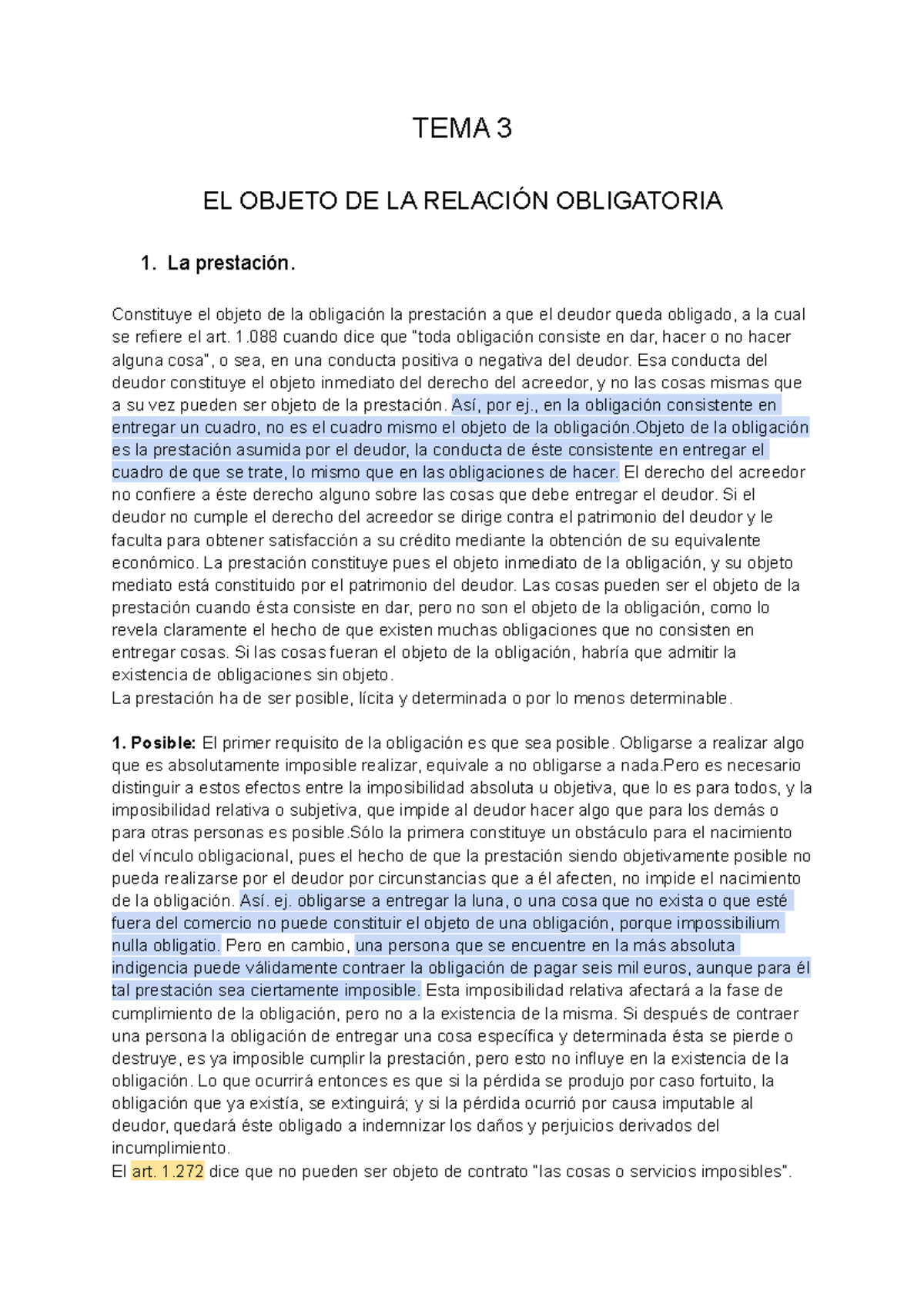 Tema 3 obligaciones y contratos - TEMA 3 EL OBJETO DE LA RELACIÓN ...