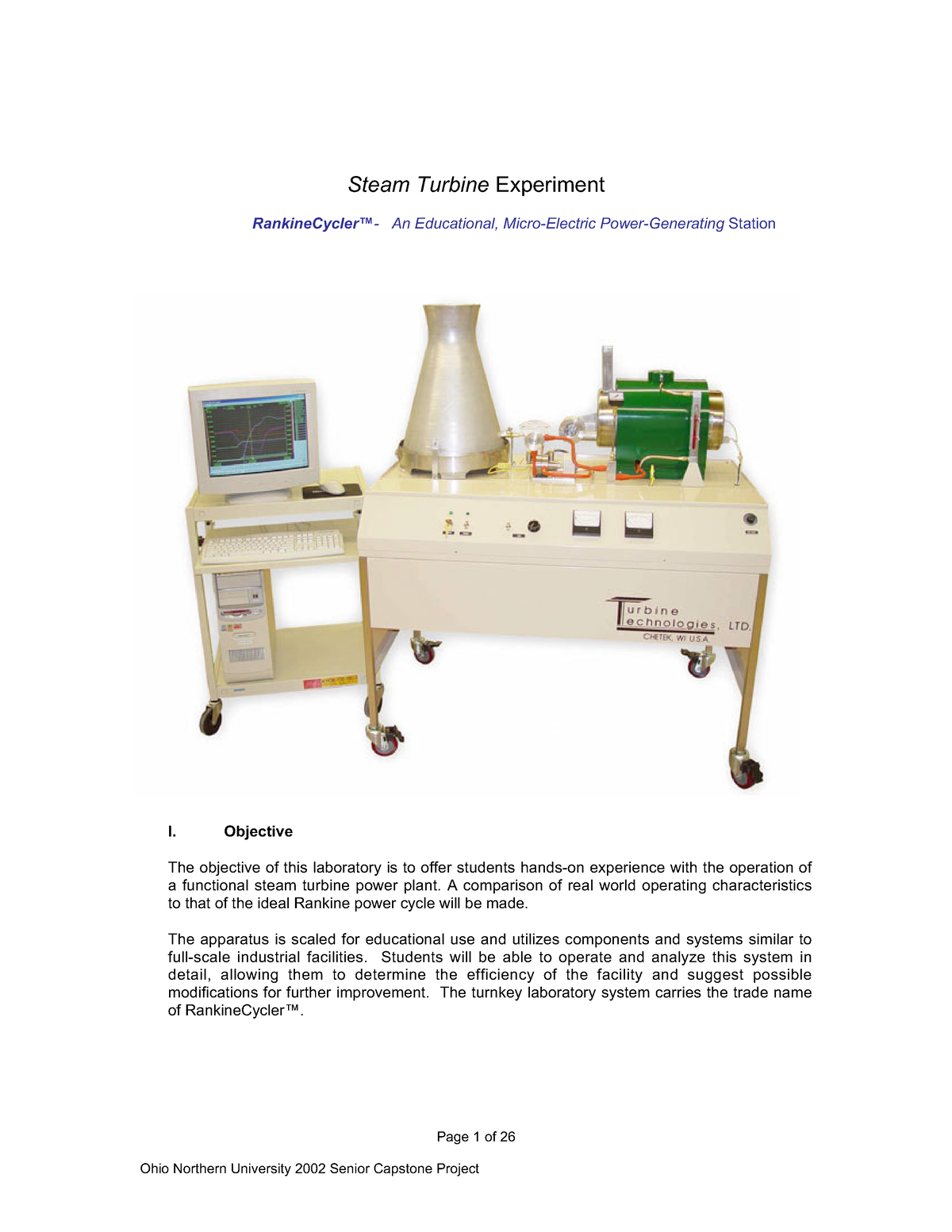 Steam plant lab - Page 1 of 26 Steam Turbine Experiment RankineCycler ...