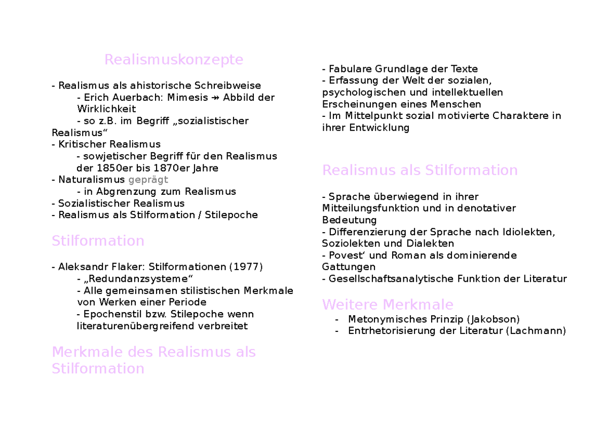 Zusammenfassung Realismus der russischen Literatur - Realismuskonzepte ...