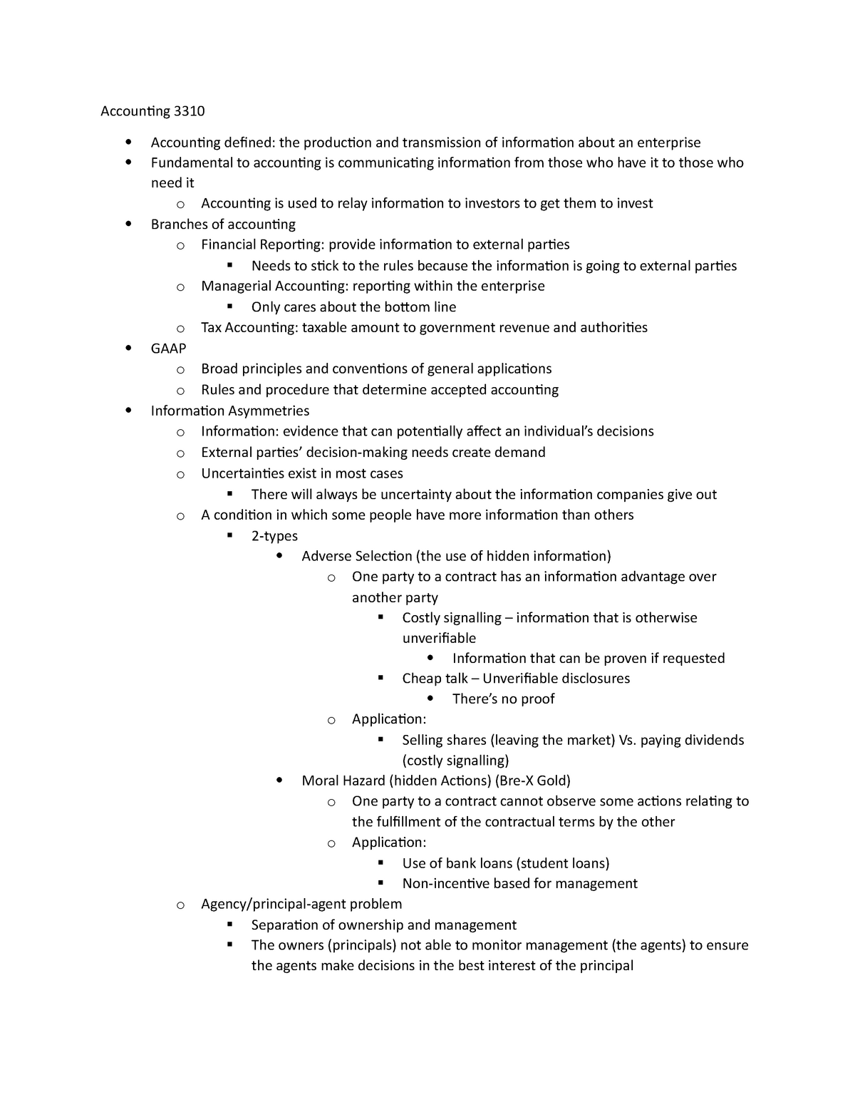 Chapter 1 - Lecture notes 1 - Accounting 3310 Accounting defined: the ...