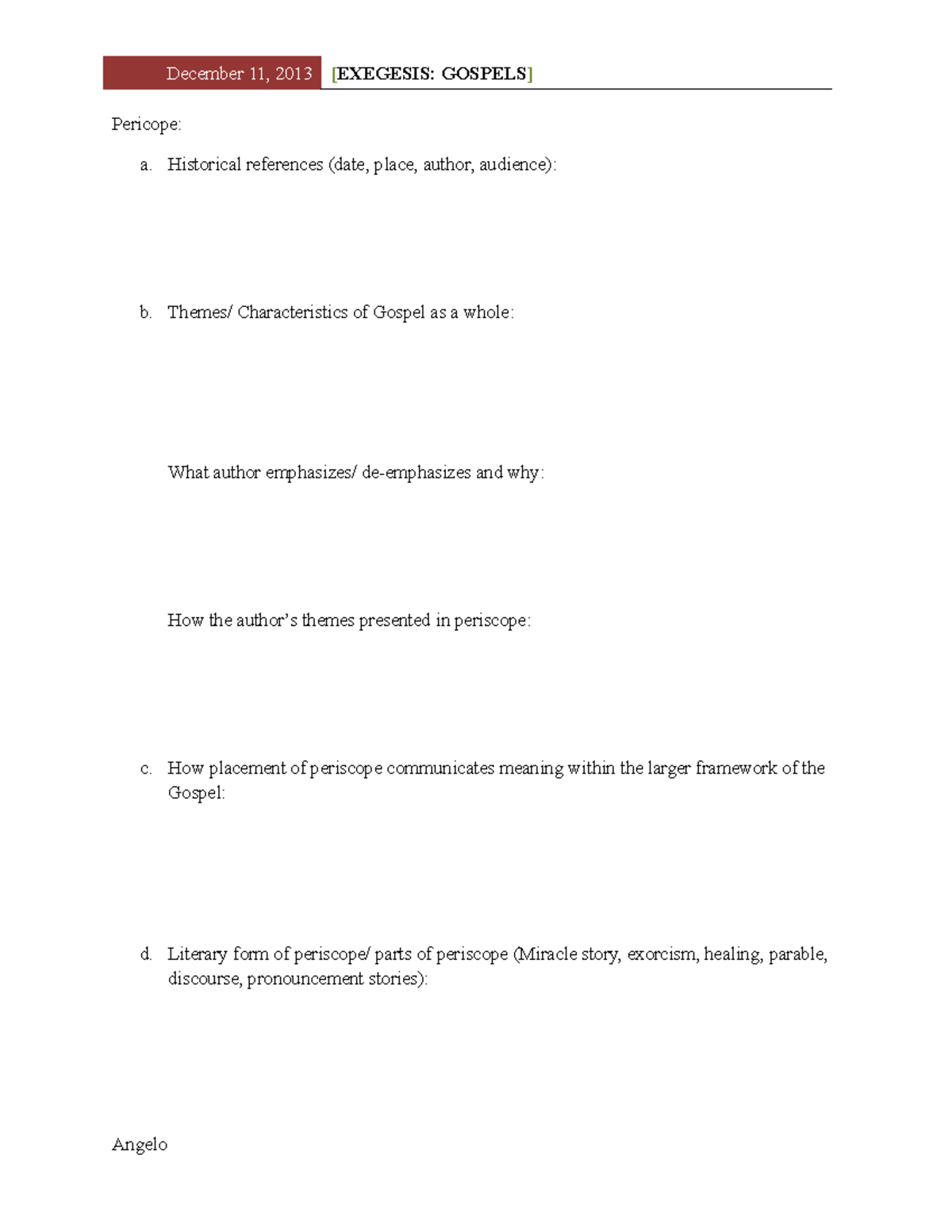 THRS116 hw exegesis of gospels - Pericope: December 11, 2013 [EXEGESIS ...