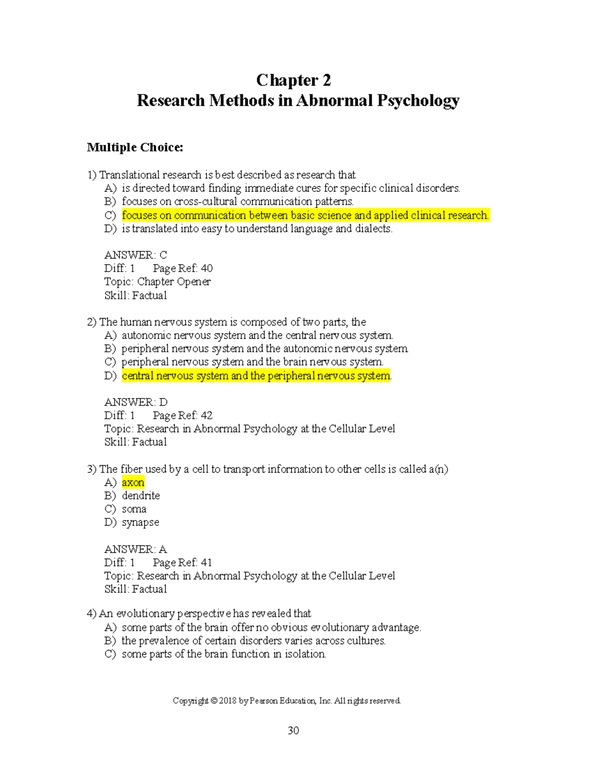 Test Banks For Second Topic - Chapter 2 Research Methods In Abnormal ...