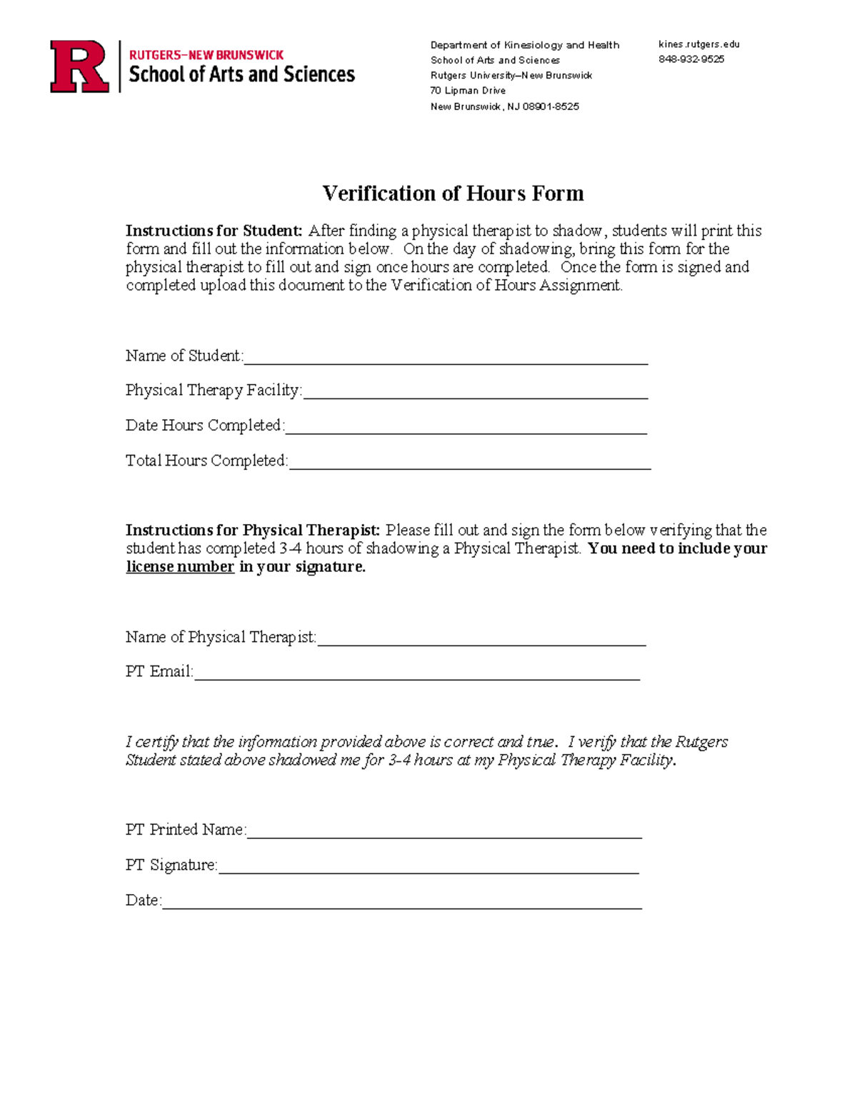 IPTVerificationof Hours New - Department of Kinesiology and Health ...