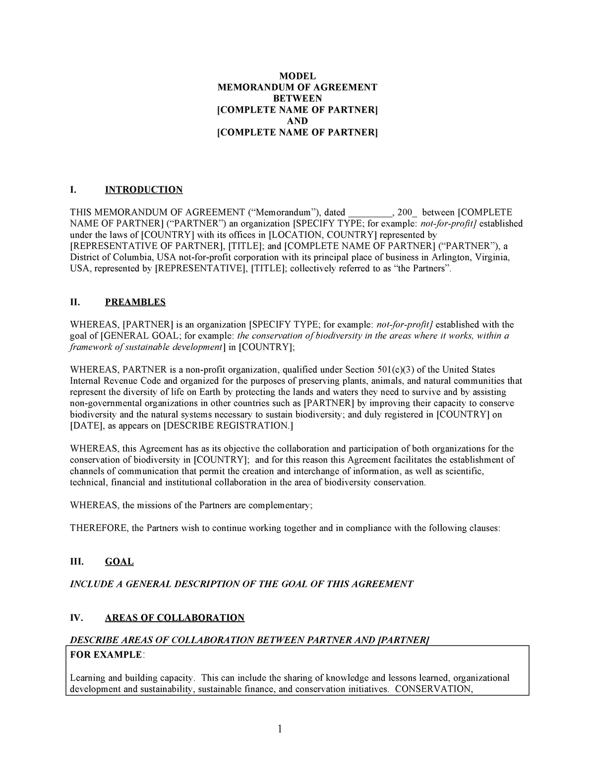 MOU Template edited - MODEL MEMORANDUM OF AGREEMENT BETWEEN [COMPLETE ...