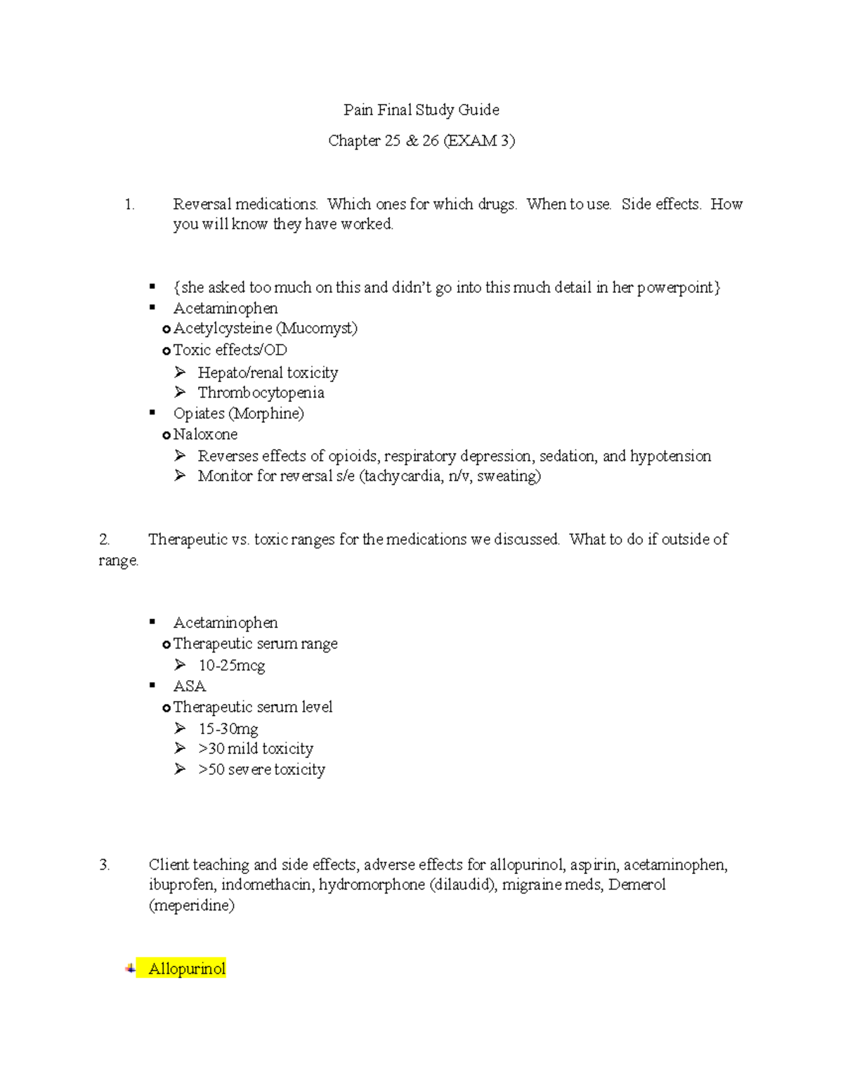 Pharmacology Pain Final Study Guide - Pain Final Study Guide Chapter 25 ...