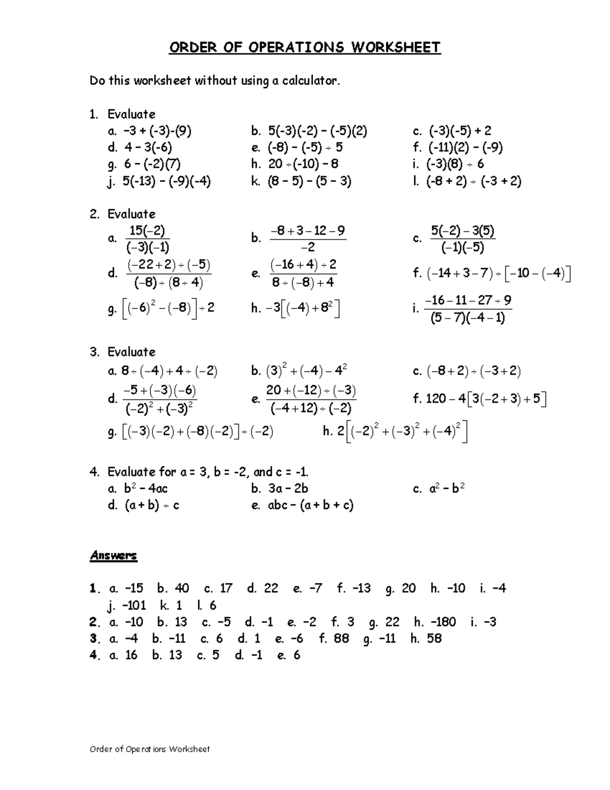 Extra Practice.Order of Operations-worksheet - ORDER OF OPERATIONS ...