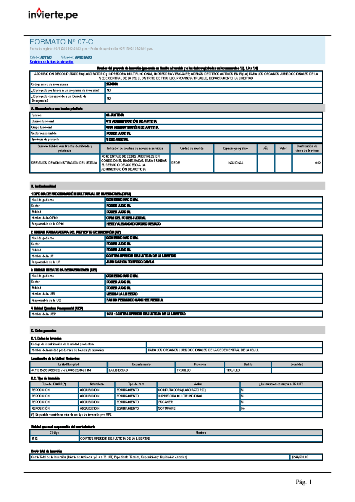Ficha 7C - Nombre del proyecto de inversión (generada en función al ...