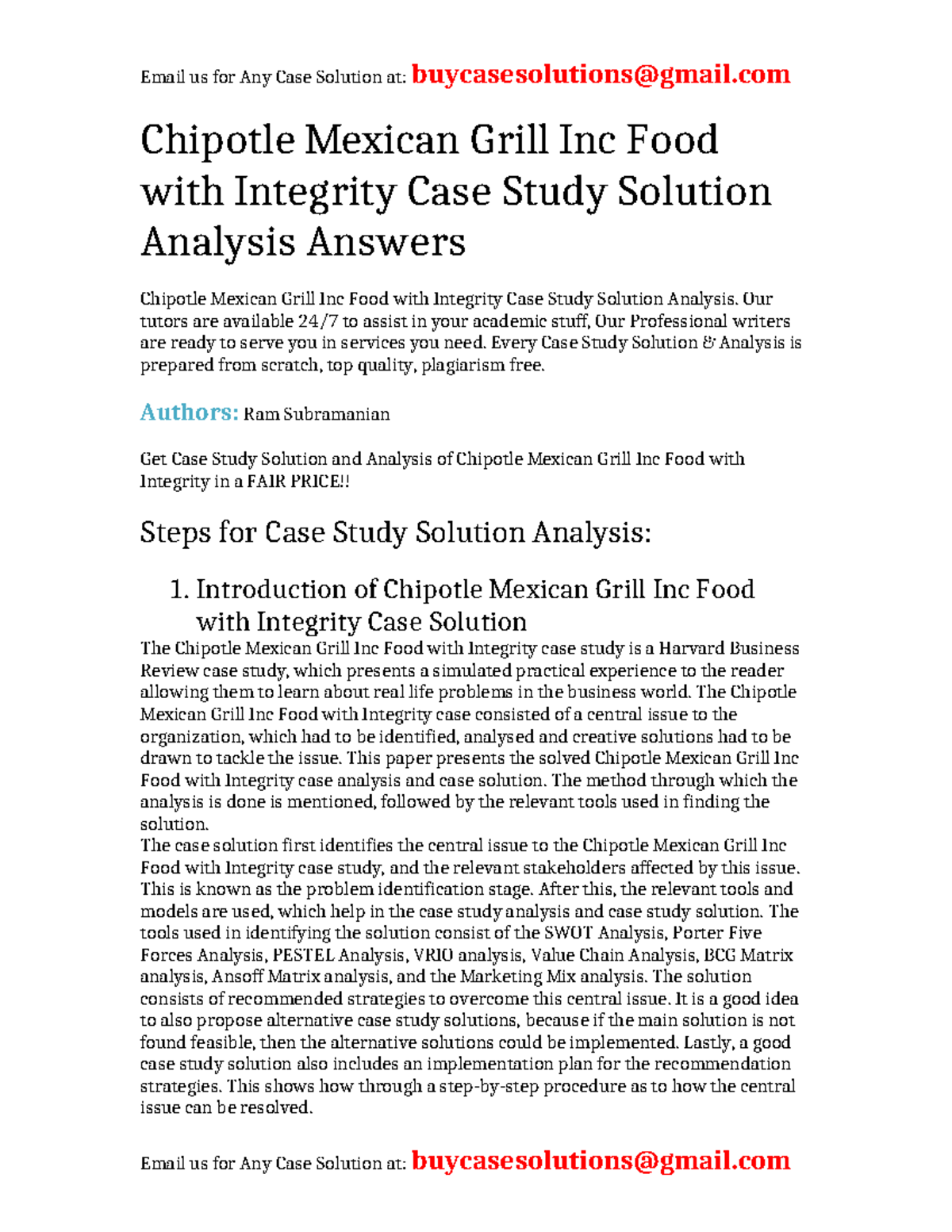 Case Solution Chipotle Mexican Grill Inc Food with Integrity Chipotle