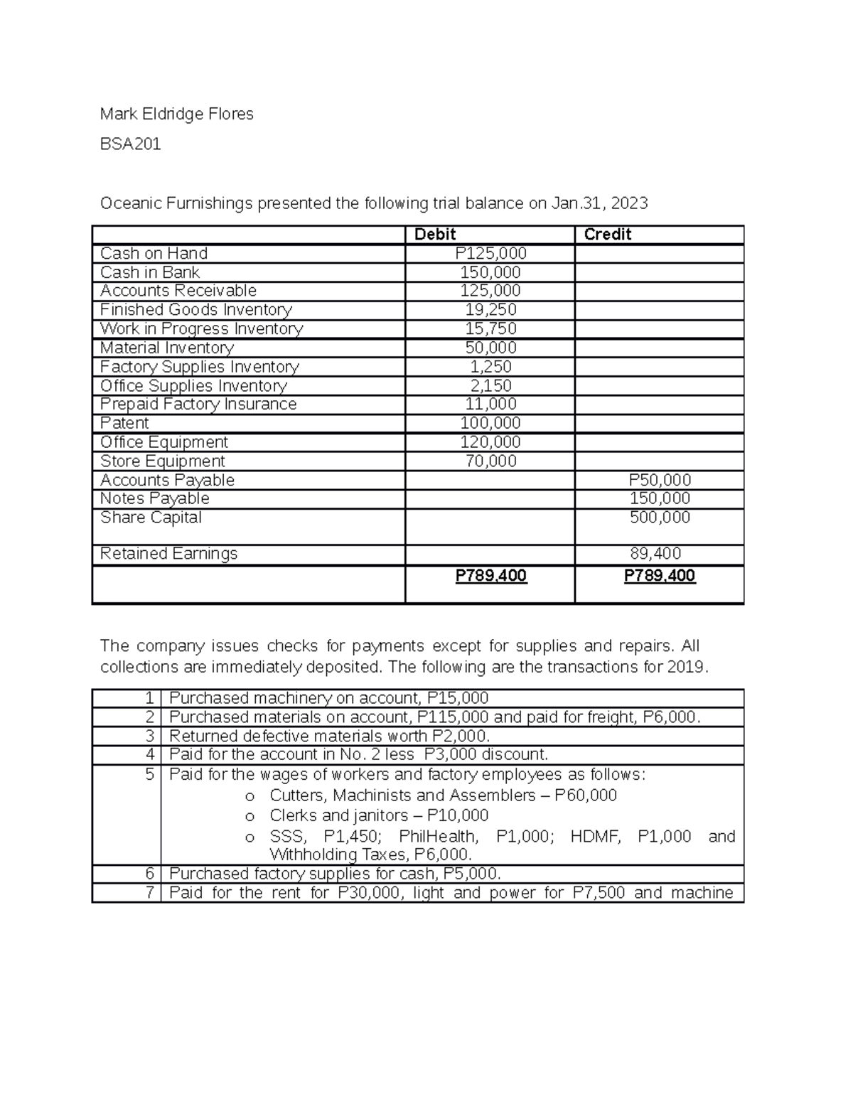 Costaccounting Flores MarkEldridge BSA201 Mark Eldridge Flores BSA