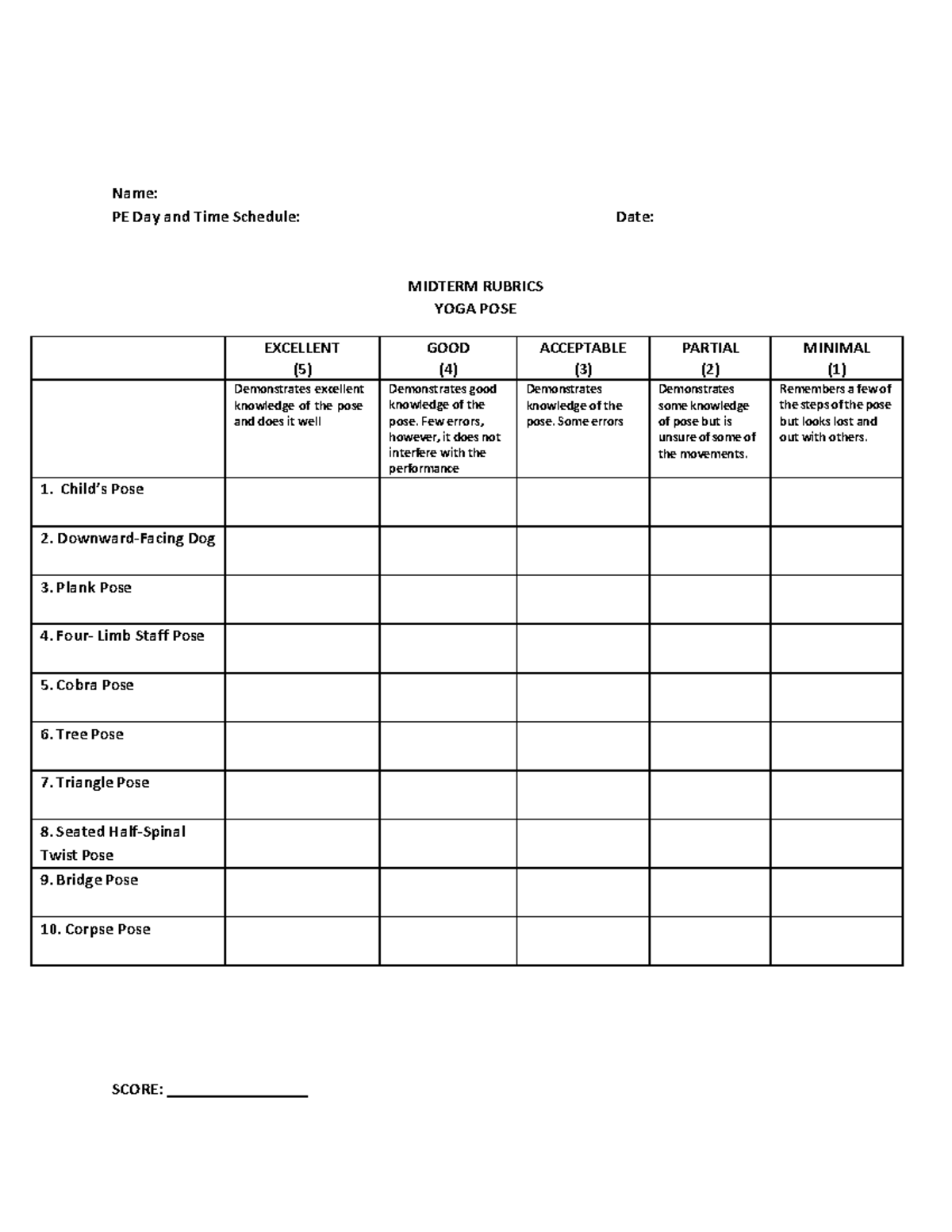PHYSICAL ACTIVITY TOWARDS HEALTH AND FITNESS 2 - Name: PE Day and Time ...