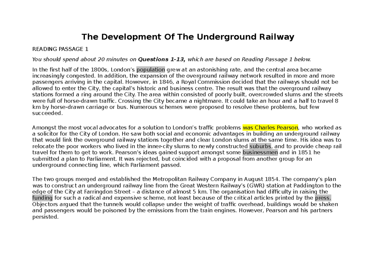 The Development Of The Underground Railwaydtext The Development Of