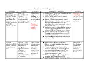 Appendicitis PLAN OF CARE - Topic: Caring for Clients with Appendicitis ...