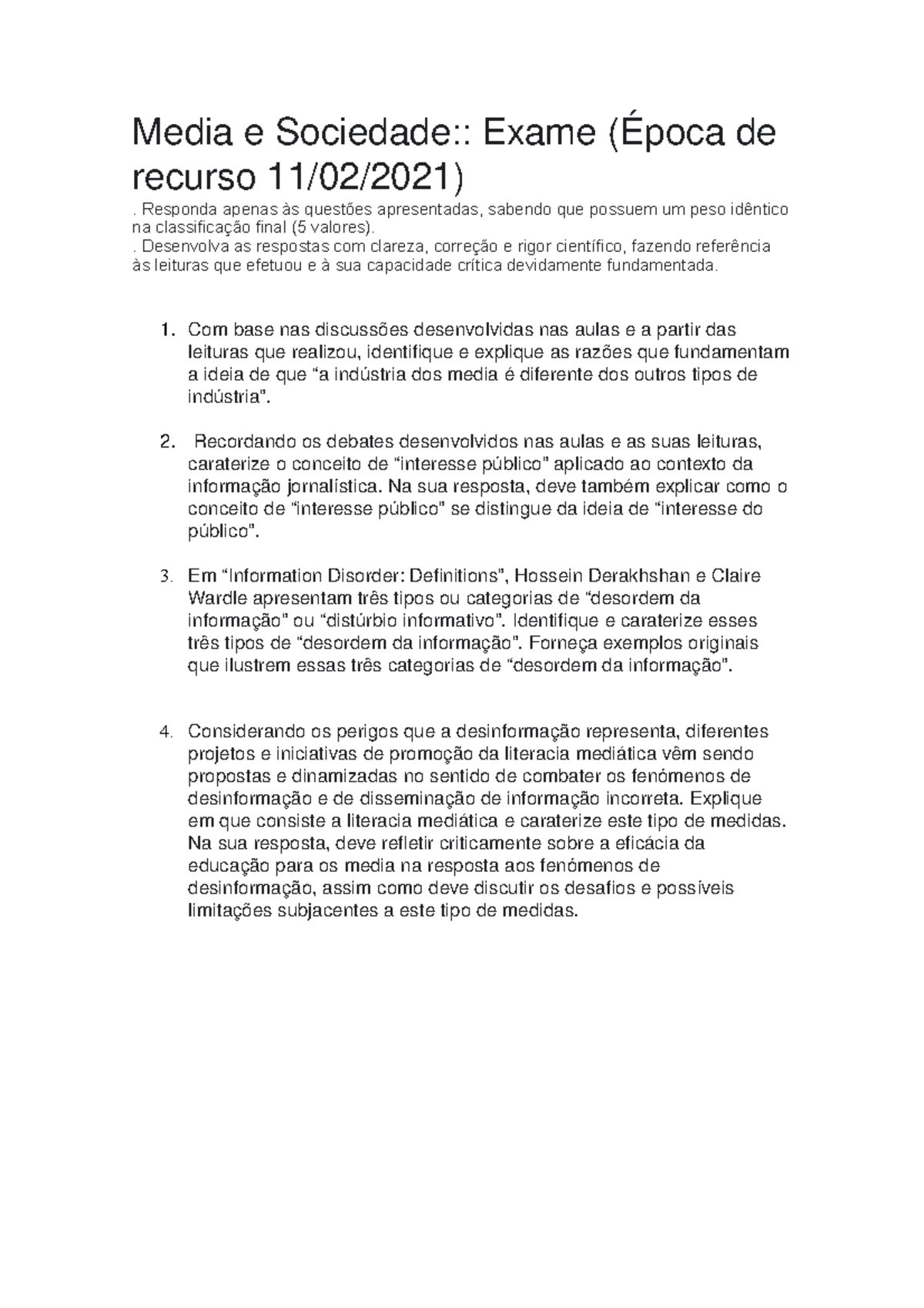 Recurso Media E Sociedade Uc Media Sociedade Exame Poca De Recurso 11 02 Studocu