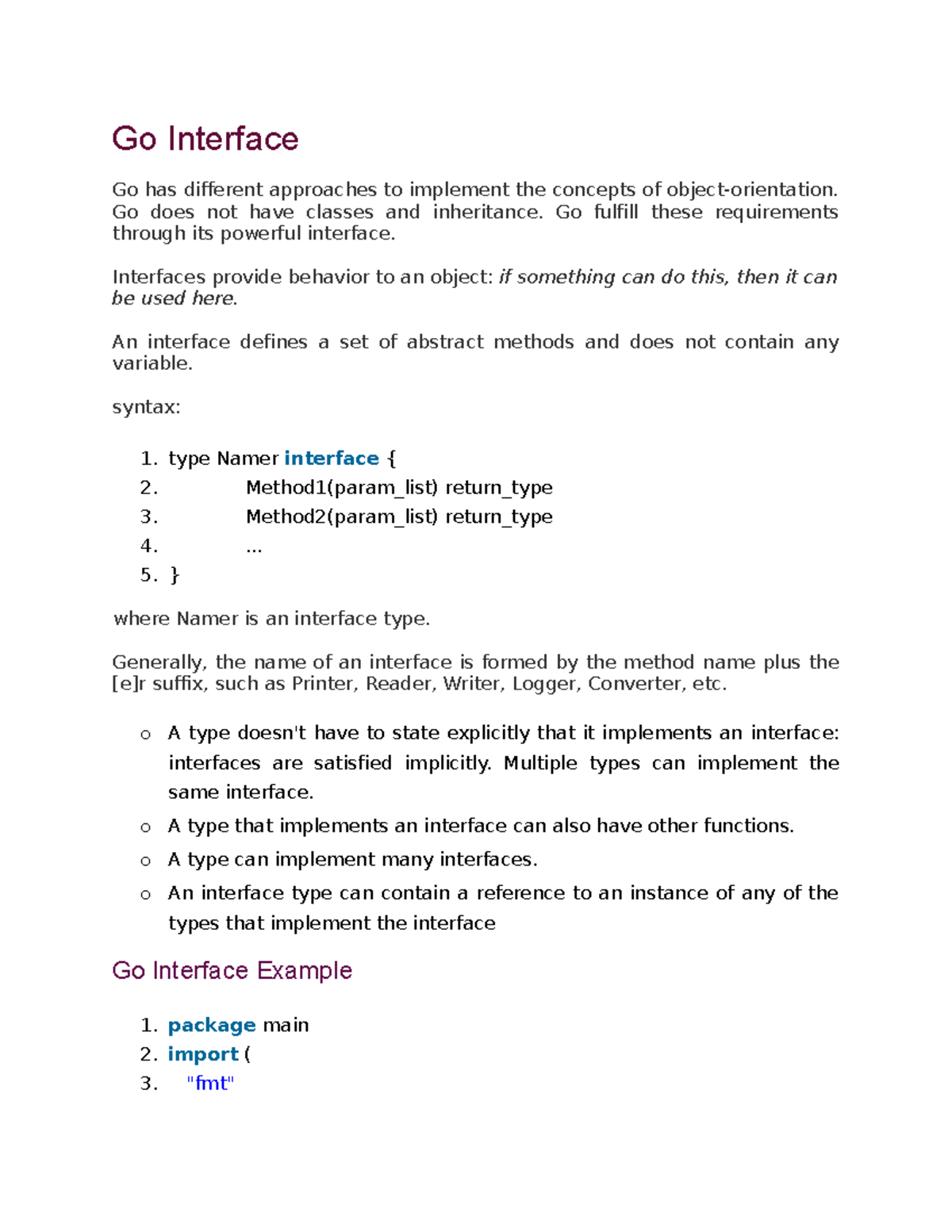 Go Interface Notes for better understanding of the concepts Go