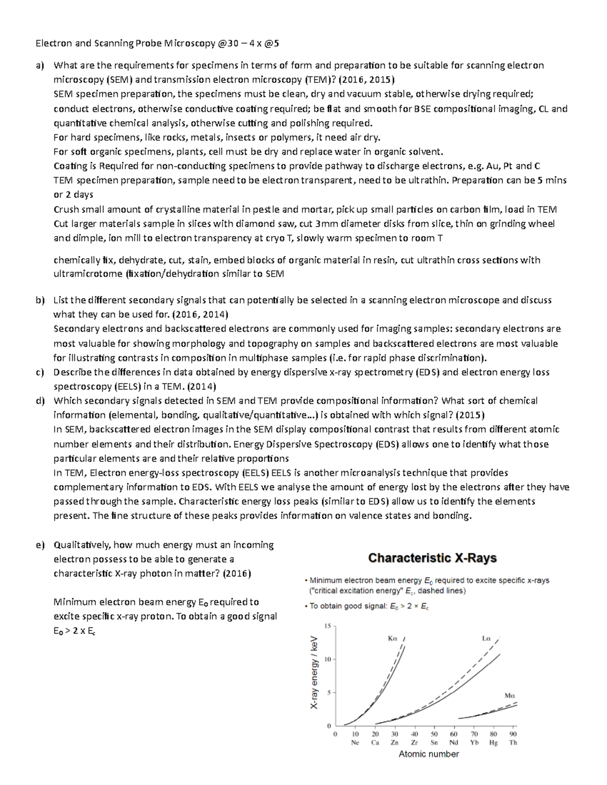 Exam Note Electron and Scanning Probe Microscopy Electron and