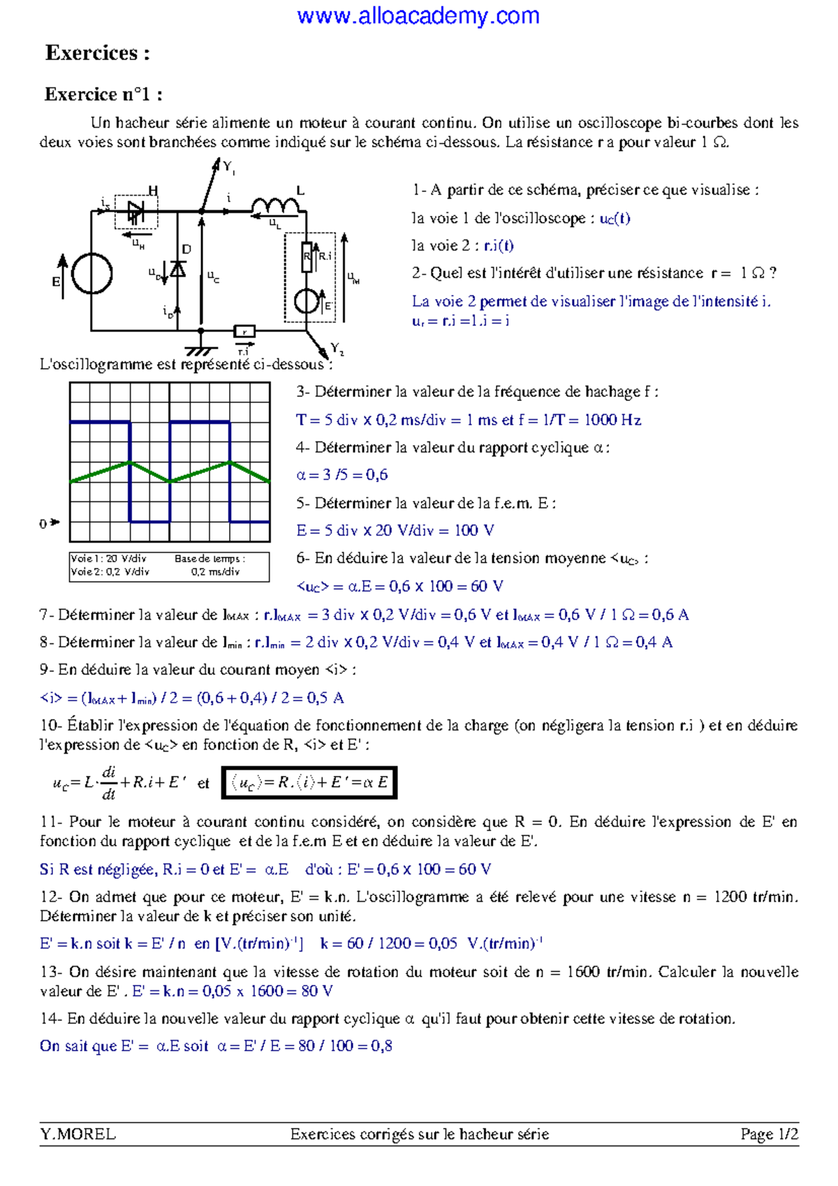 4Hacheurs Exercices Corriges 04(www - Exercices : Exercice N°1 : Un ...